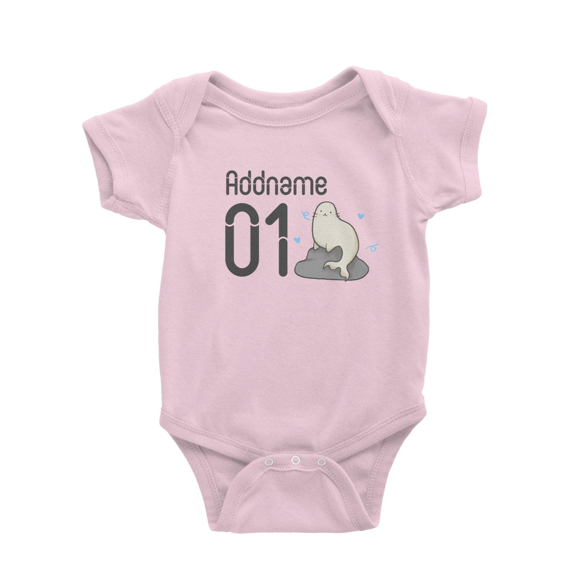 Name and Number Cute Hand Drawn Style Seal Baby Romper
