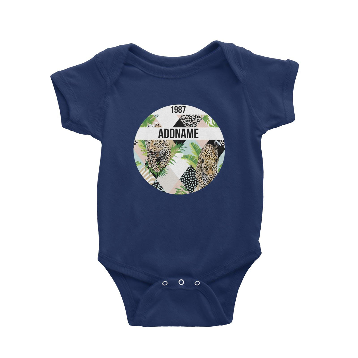 Tropical Leaves Leopard Pastel Pattern Personalizable with Name and Year Baby Romper