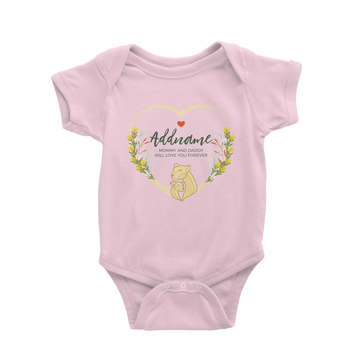 Loving Mother and Baby Lion in Heart Personalizable with Name and Text Baby Romper