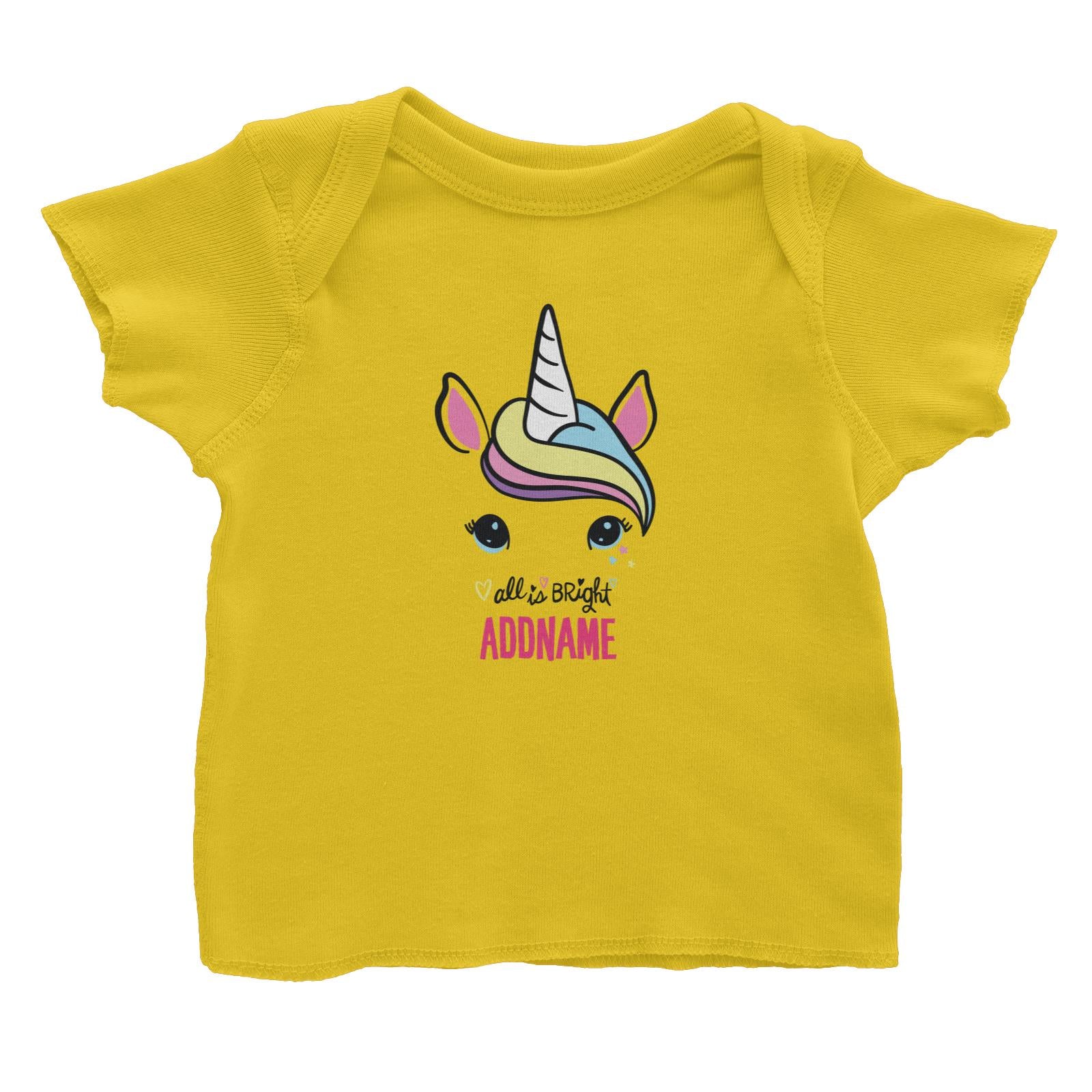Cool Vibrant Series Unicorn Face All Is Bright Addname Baby T-Shirt