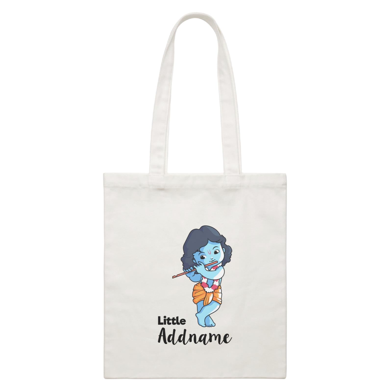 Cute Krishna With Flower Garland Playing Flute Little Addname White Canvas Bag