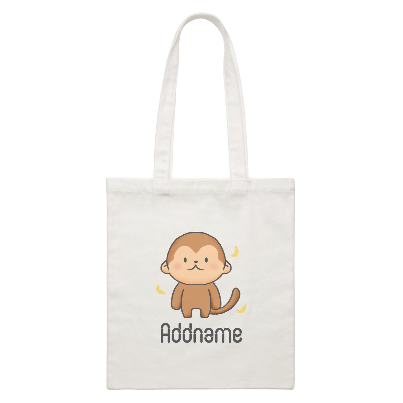Cute Hand Drawn Style Monkey Addname White Canvas Bag