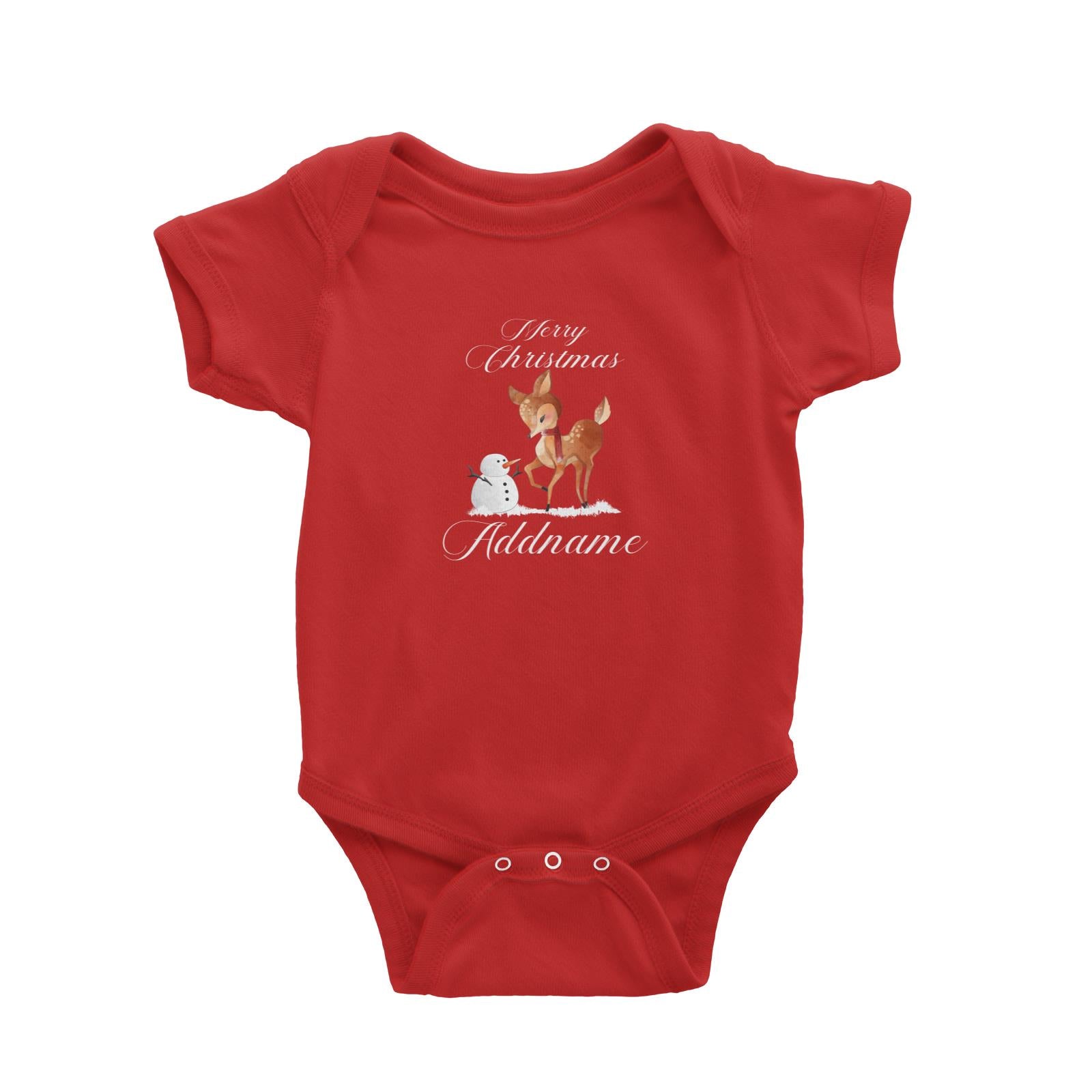 Christmas Cute Deer With Snowman Merry Christmas Addname Baby Romper