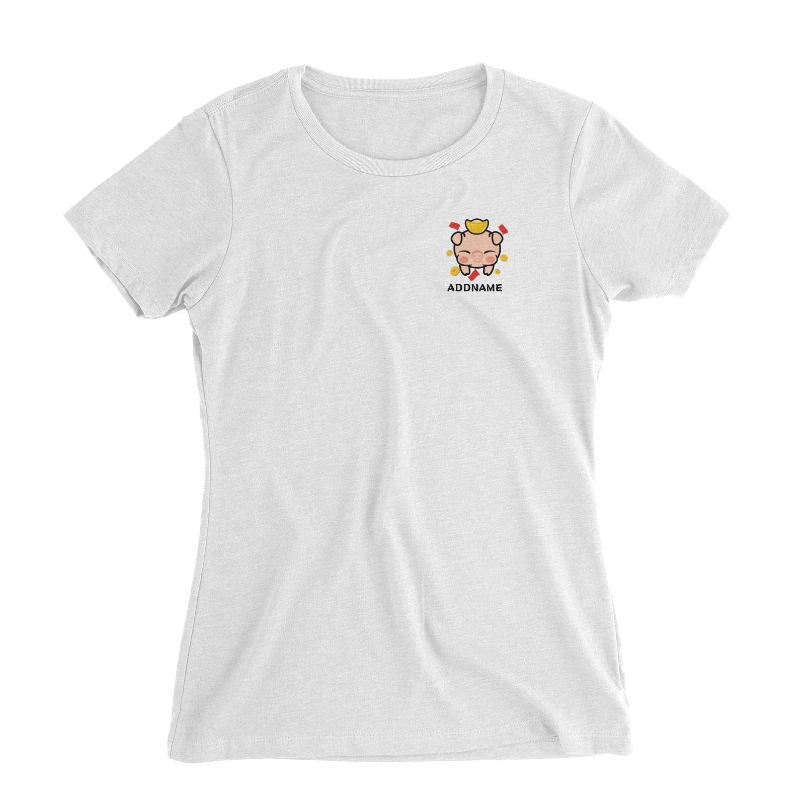 Prosperity Pig Baby Head with Gold Pocket Design Women Slim Fit T-Shirt