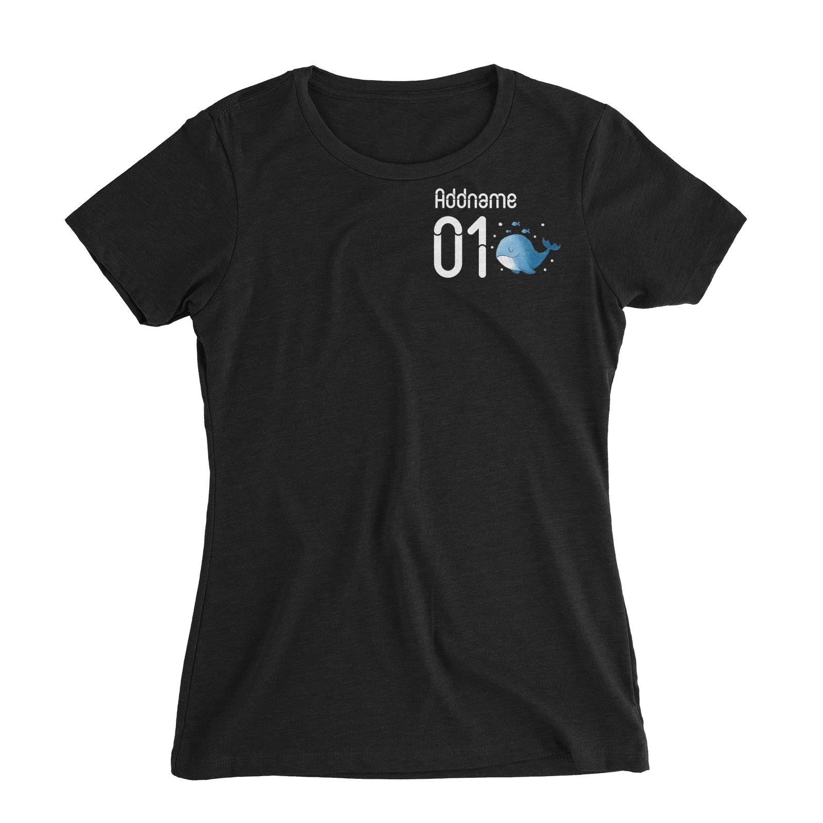 Pocket Name and Number Cute Hand Drawn Style Whale Women's Slim Fit T-Shirt