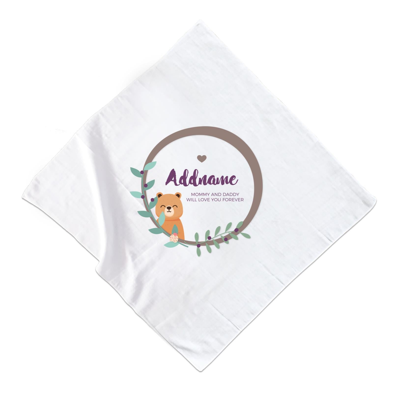 Cute Brown Bear in Brown Ring Personalizable with Name and Text Muslin Square