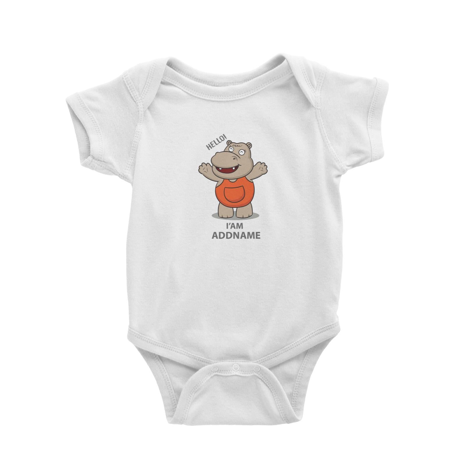Cool Cute Animals Hippo Hello I'Am Addname Baby Romper