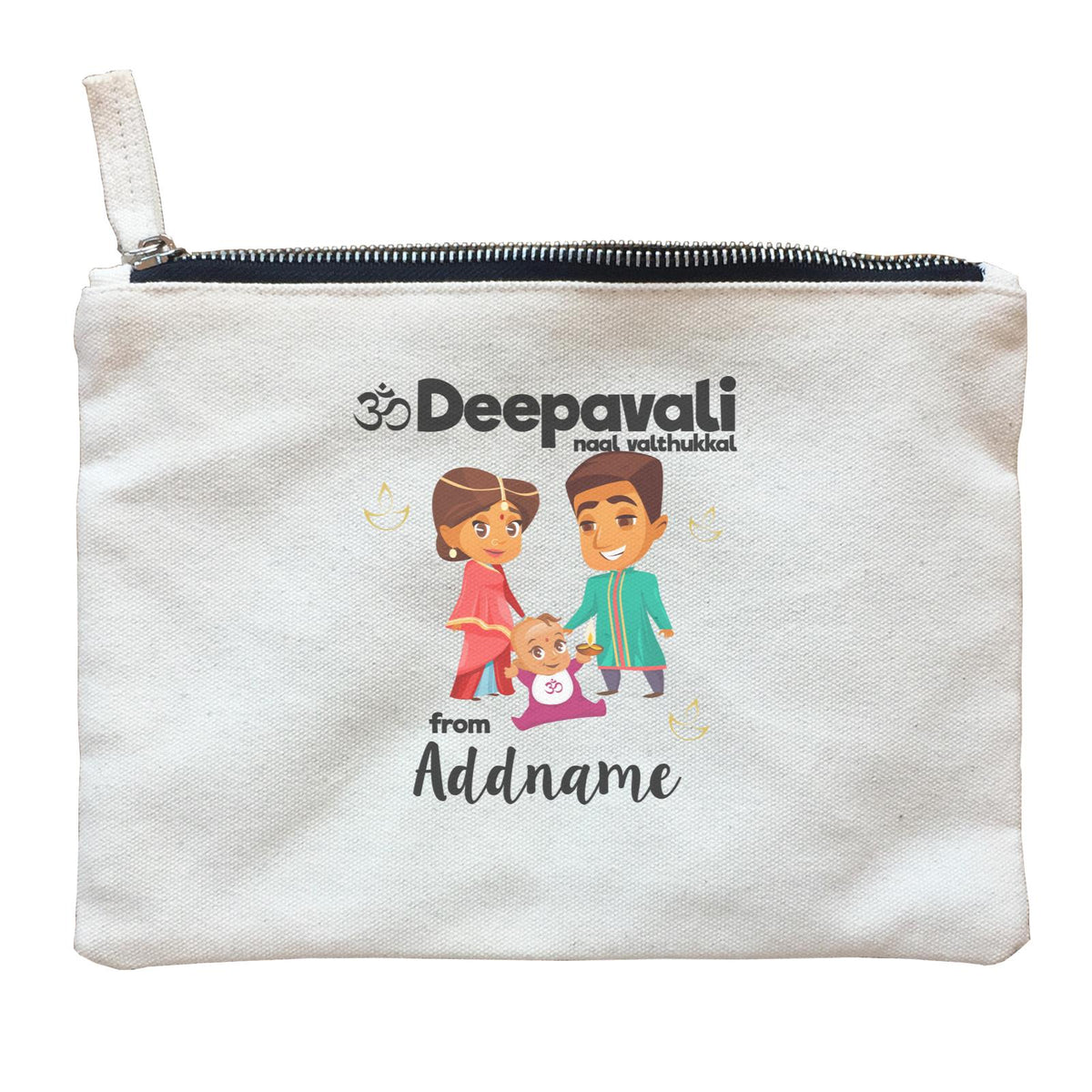 Cute Family Of Three OM Deepavali From Addname Zipper Pouch