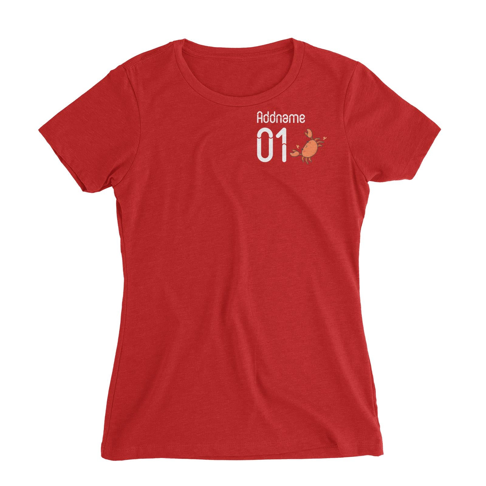 Pocket Name and Number Cute Hand Drawn Style Crab Women's Slim Fit T-Shirt