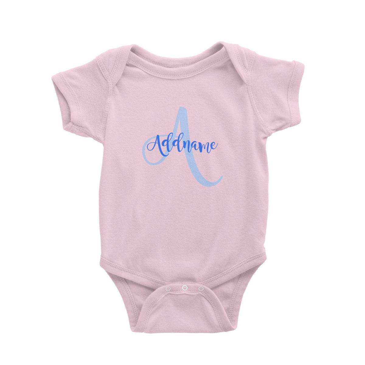 Modern Calligraphy Add Initial and Add Name in Blue Baby Romper
