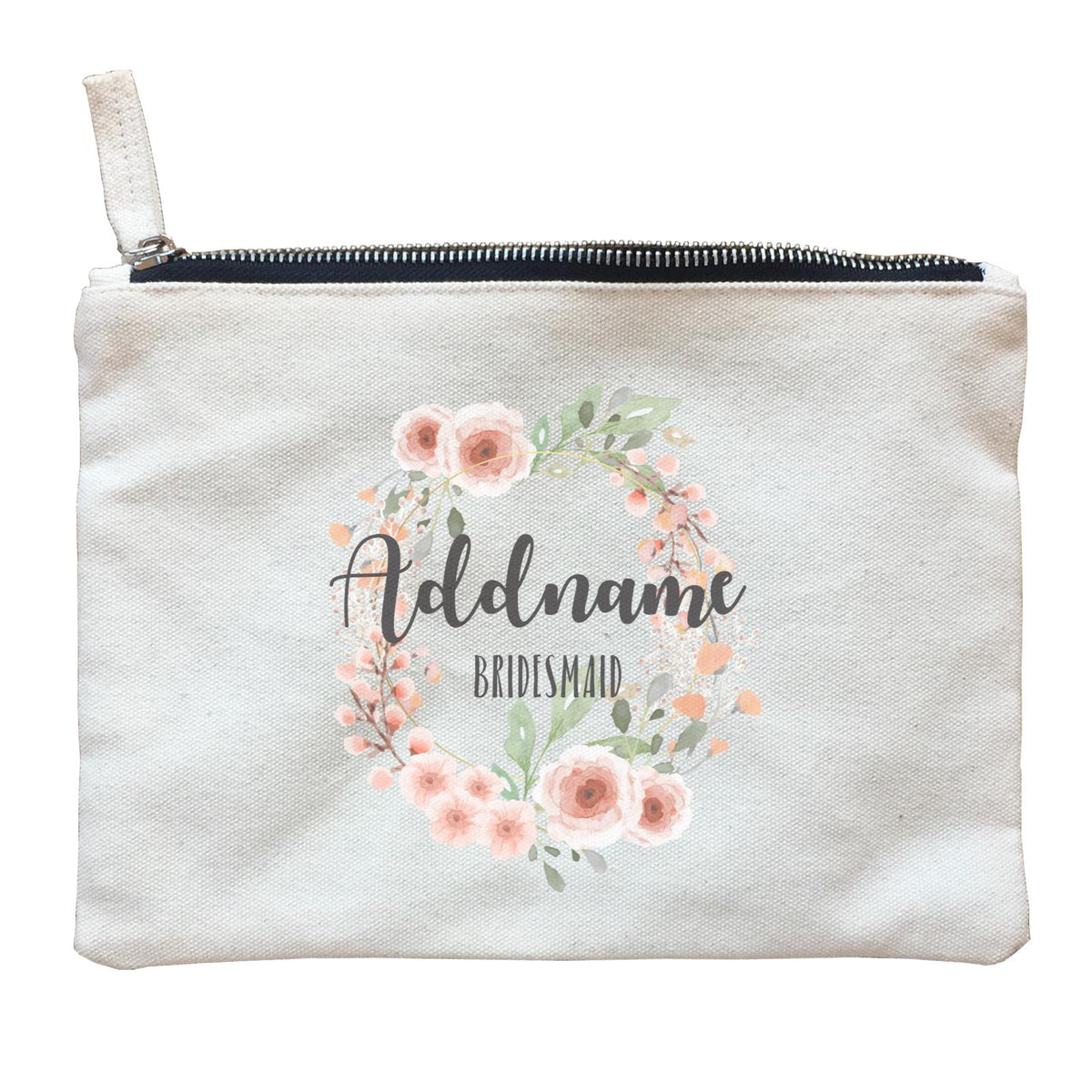 Bridesmaid Floral Sweet 2 Watercolour Flower Wreath Bridesmaid Addname Zipper Pouch