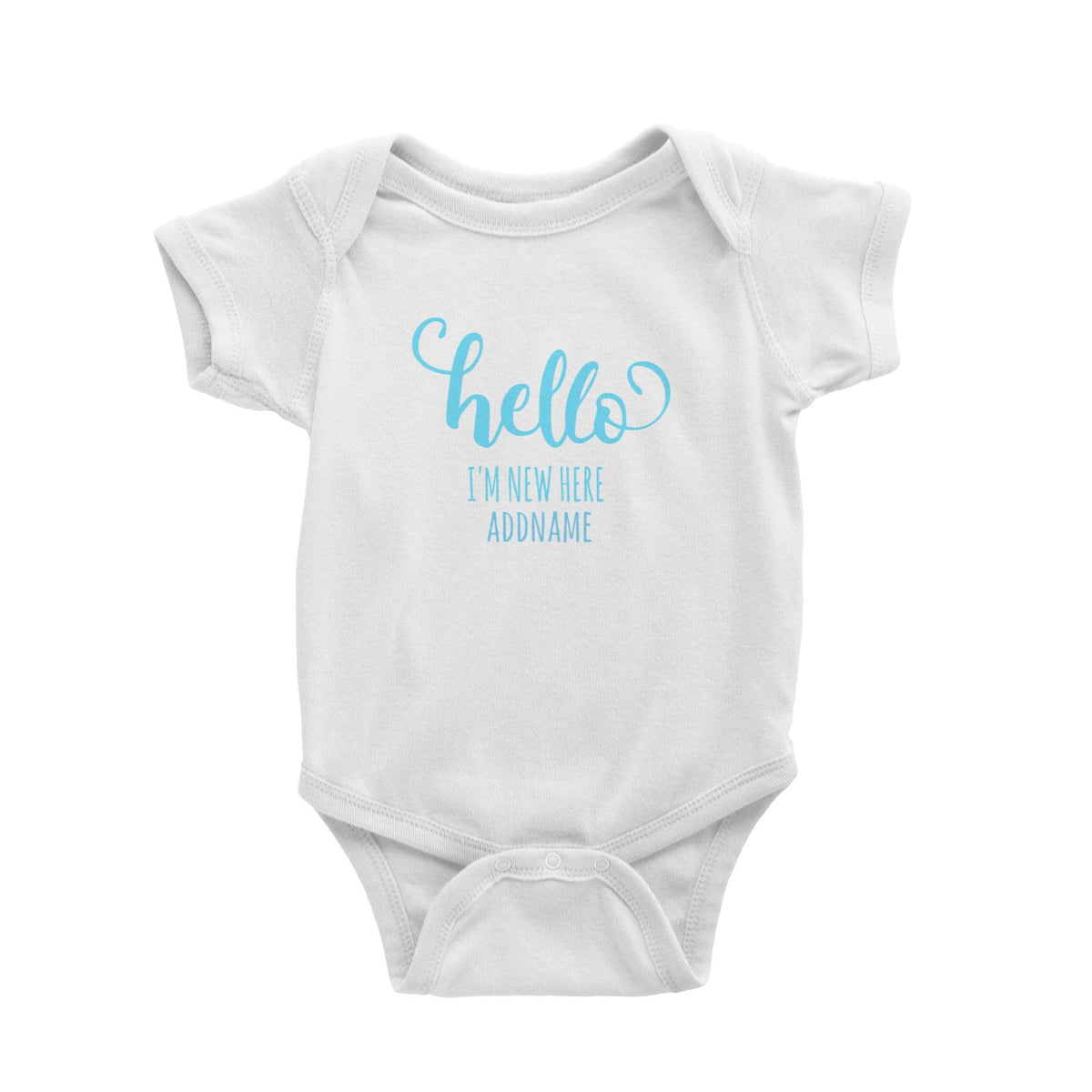 Blue Hello I'm New Here White Baby Romper