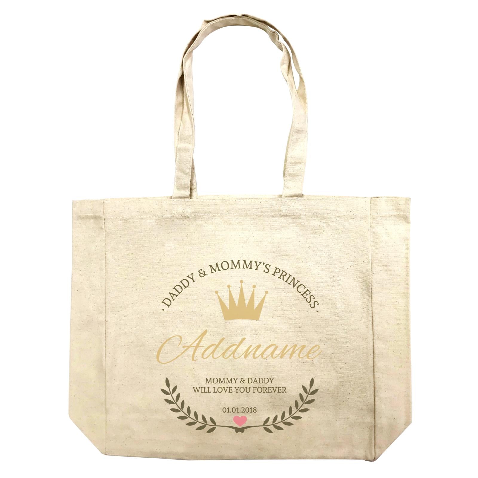 Daddy and Mommy's Princess with Tiara Wreath Personazliable with Name Text and Date Shopping Bag