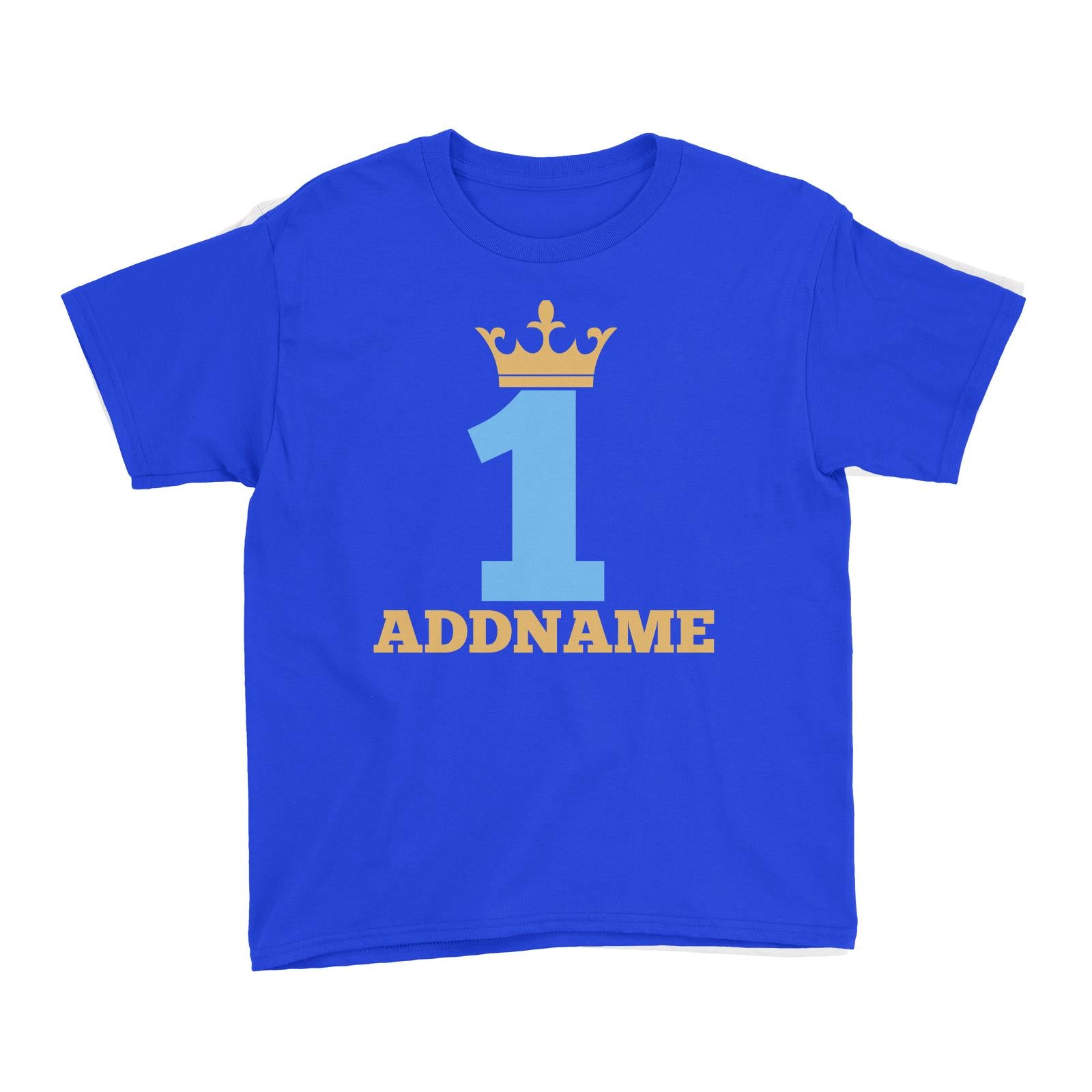 Blue Crown Birthday Theme Personalizable with Name and Number Kid's T-Shirt