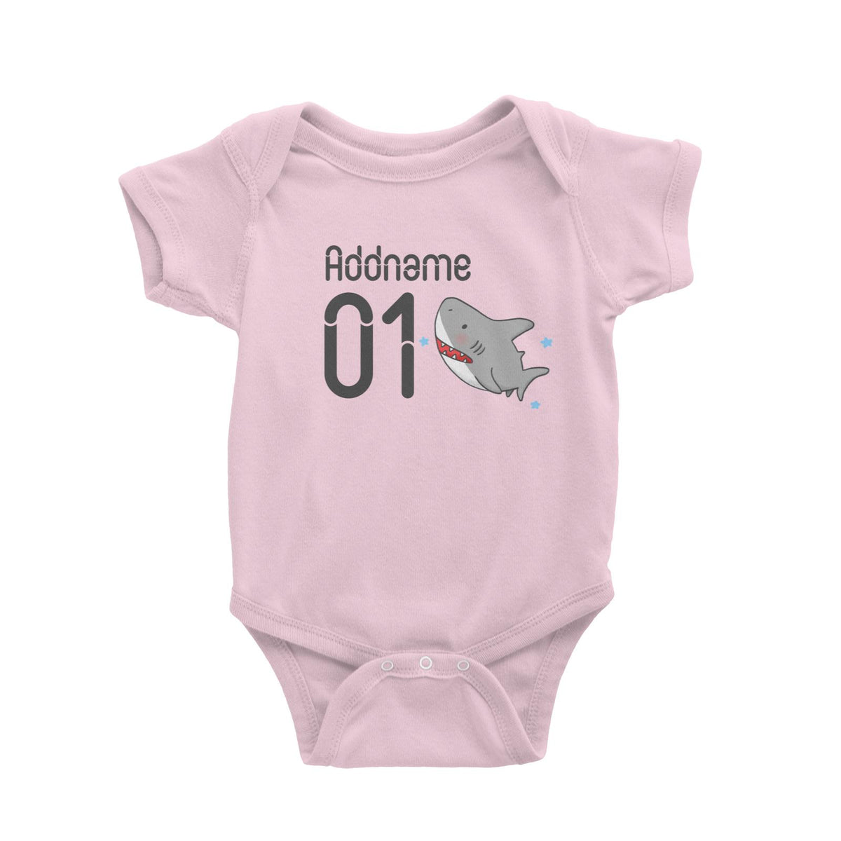 Name and Number Cute Hand Drawn Style Shark Baby Romper