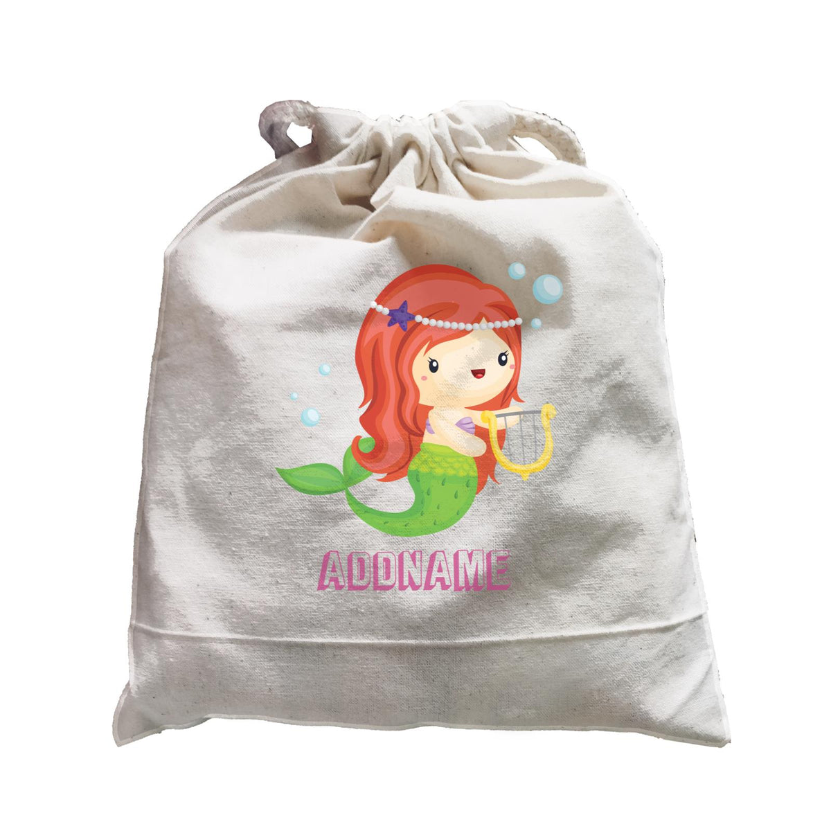 Birthday Mermaid Red Long Hair Mermaid Playing Harp Addname Satchel