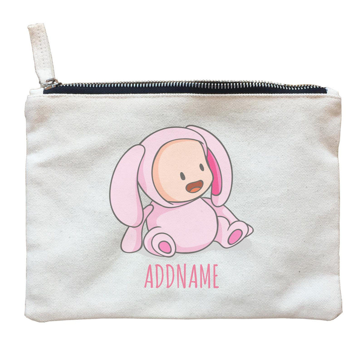 Cute Baby in Pink Rabbit Suit Addname Zipper Pouch