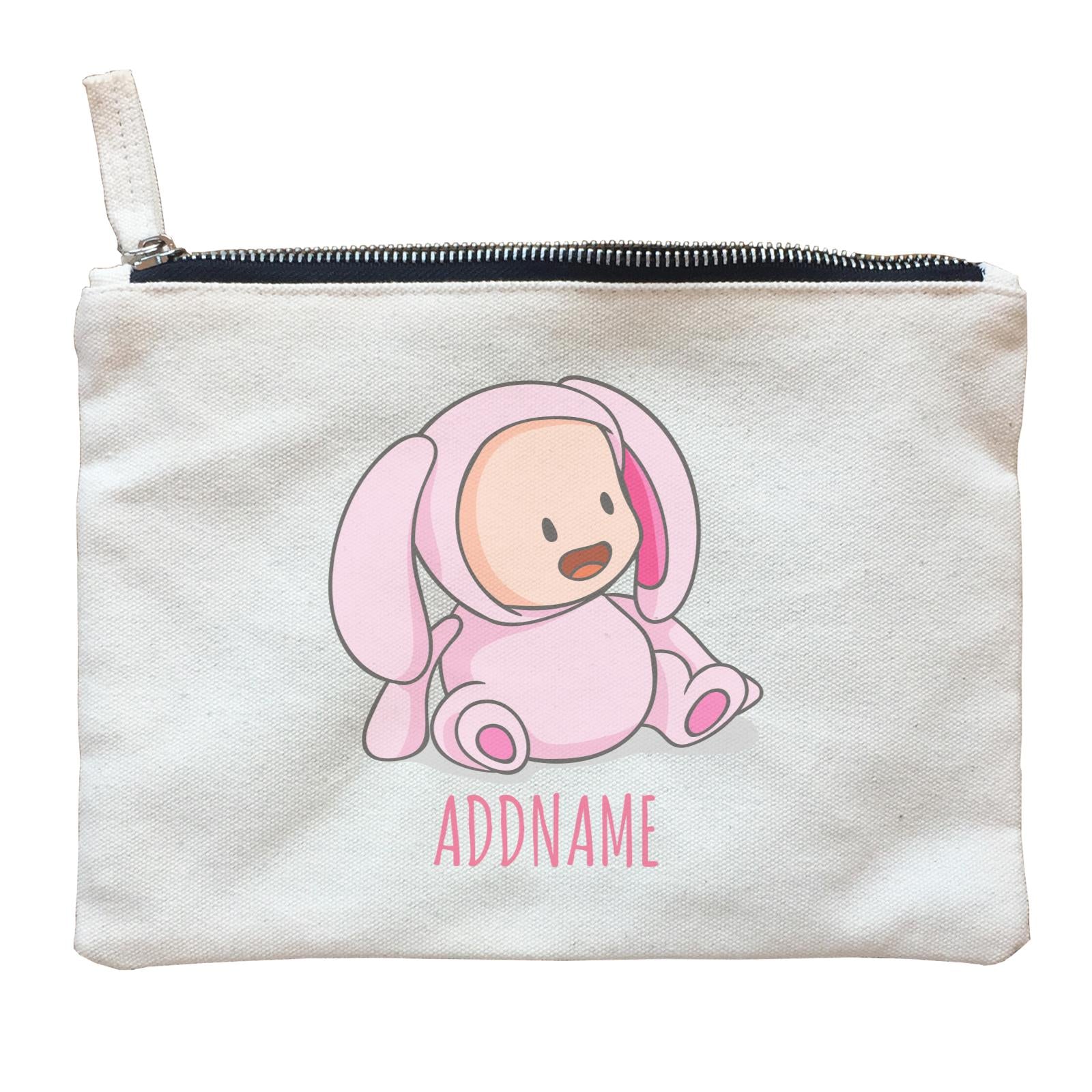 Cute Baby in Pink Rabbit Suit Addname Zipper Pouch