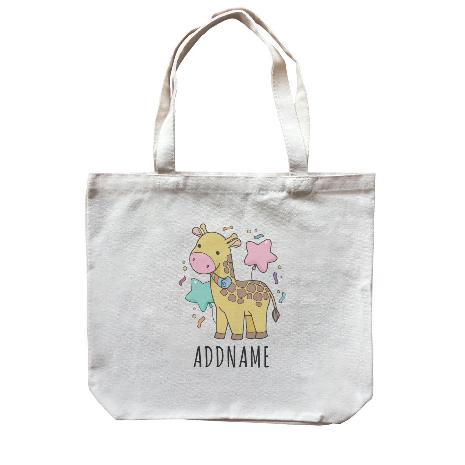 Birthday Sketch Animals Giraffe with Party Horn Addname Canvas Bag