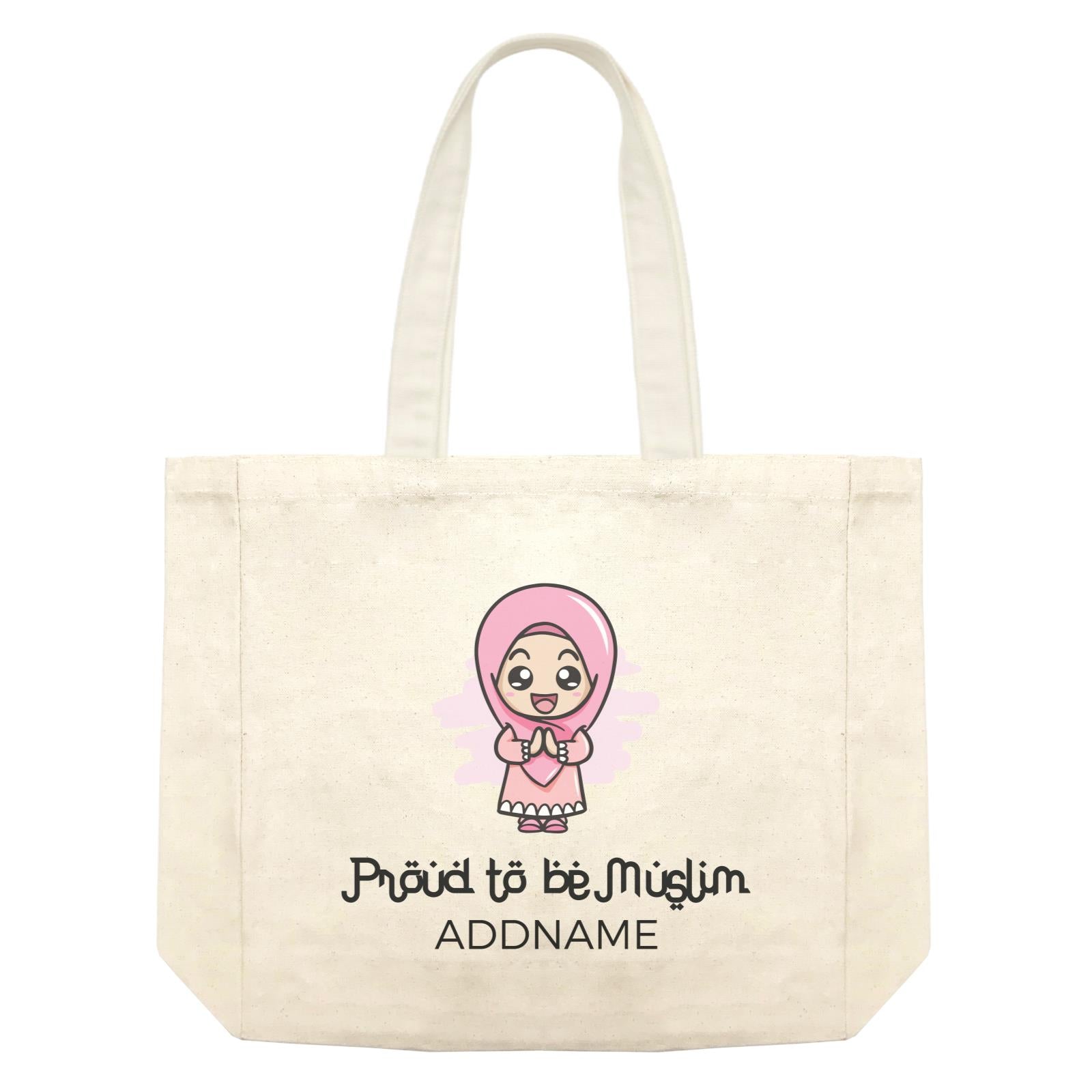 Proud To Be Muslim Happy Little Girl Addname Shopping Bag