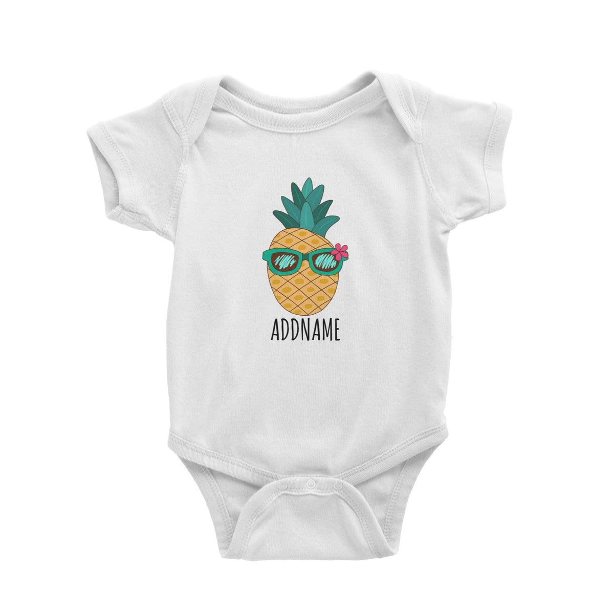 Cartoon Cool Green Sunglasses Pineapple White White Baby Romper