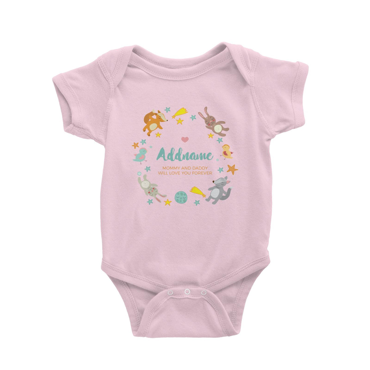 Cute Woodland Animals with Star Elements Personalizable with Name and Text Baby Romper