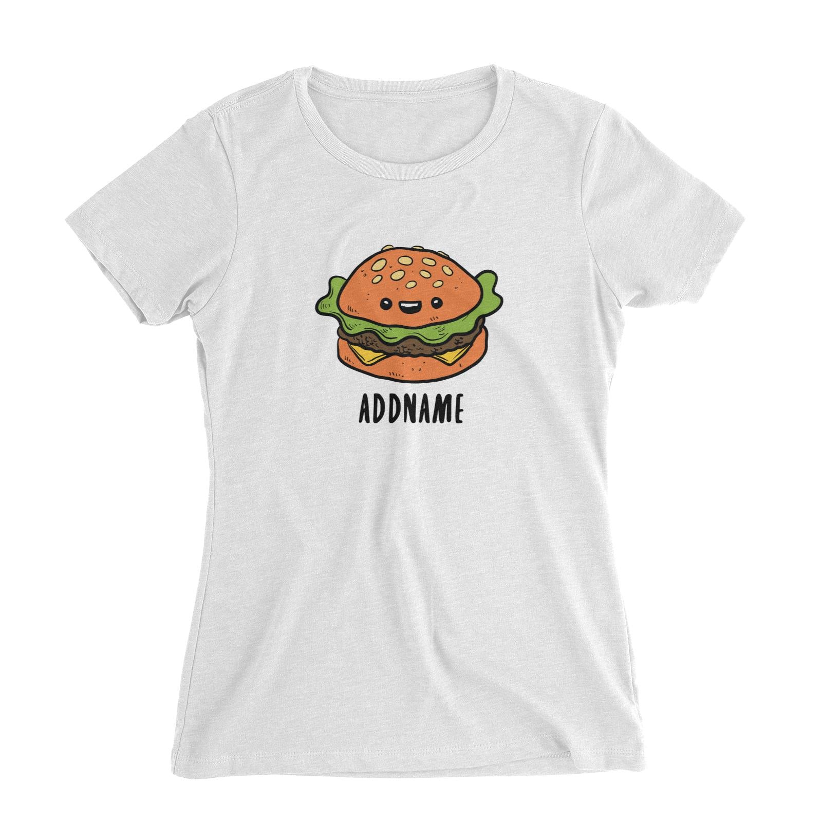 Fast Food Burger Addname Women's Slim Fit T-Shirt  Matching Family Comic Cartoon Personalizable Designs