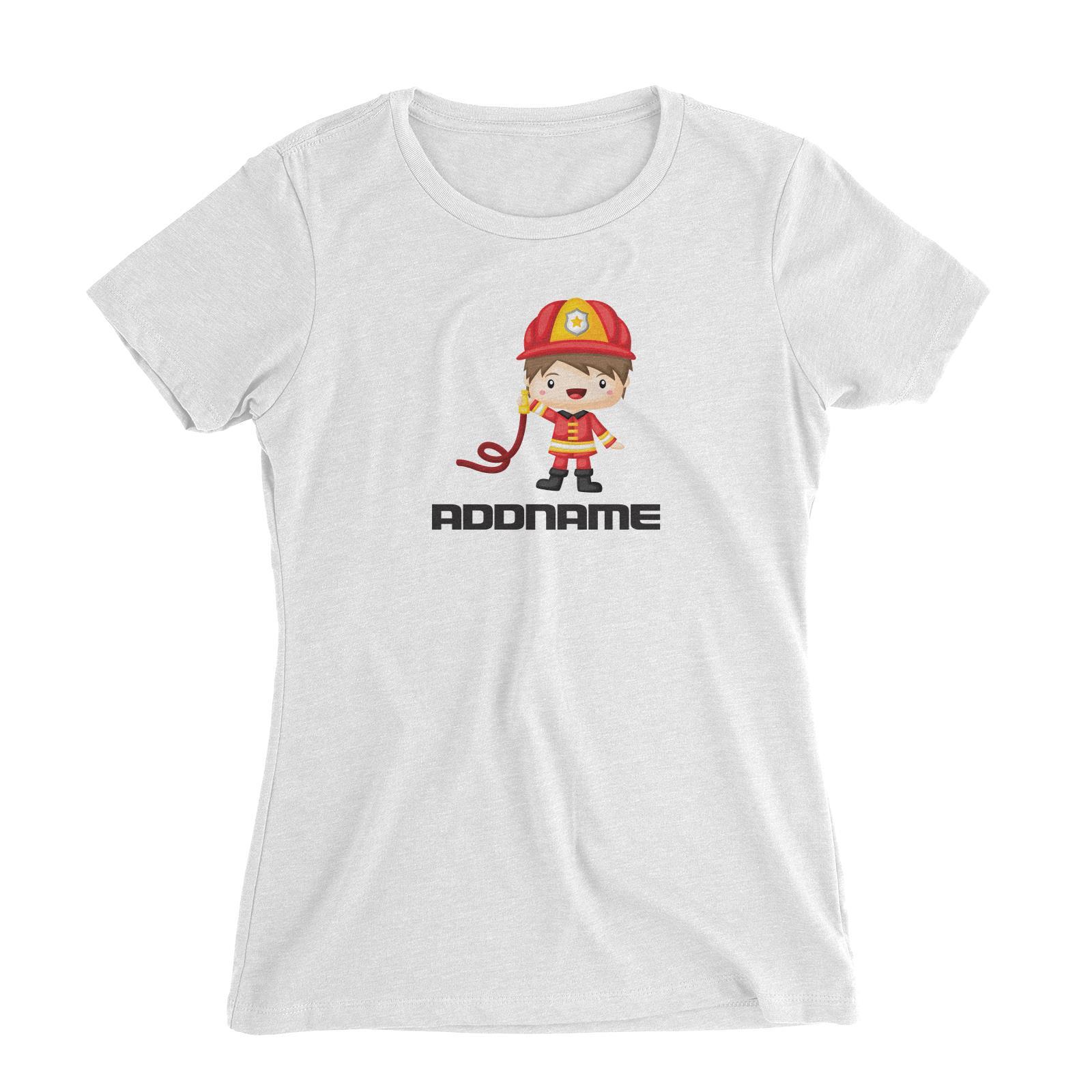 Birthday Firefighter Boy Holding Water Hose Addname Women's Slim Fit T-Shirt