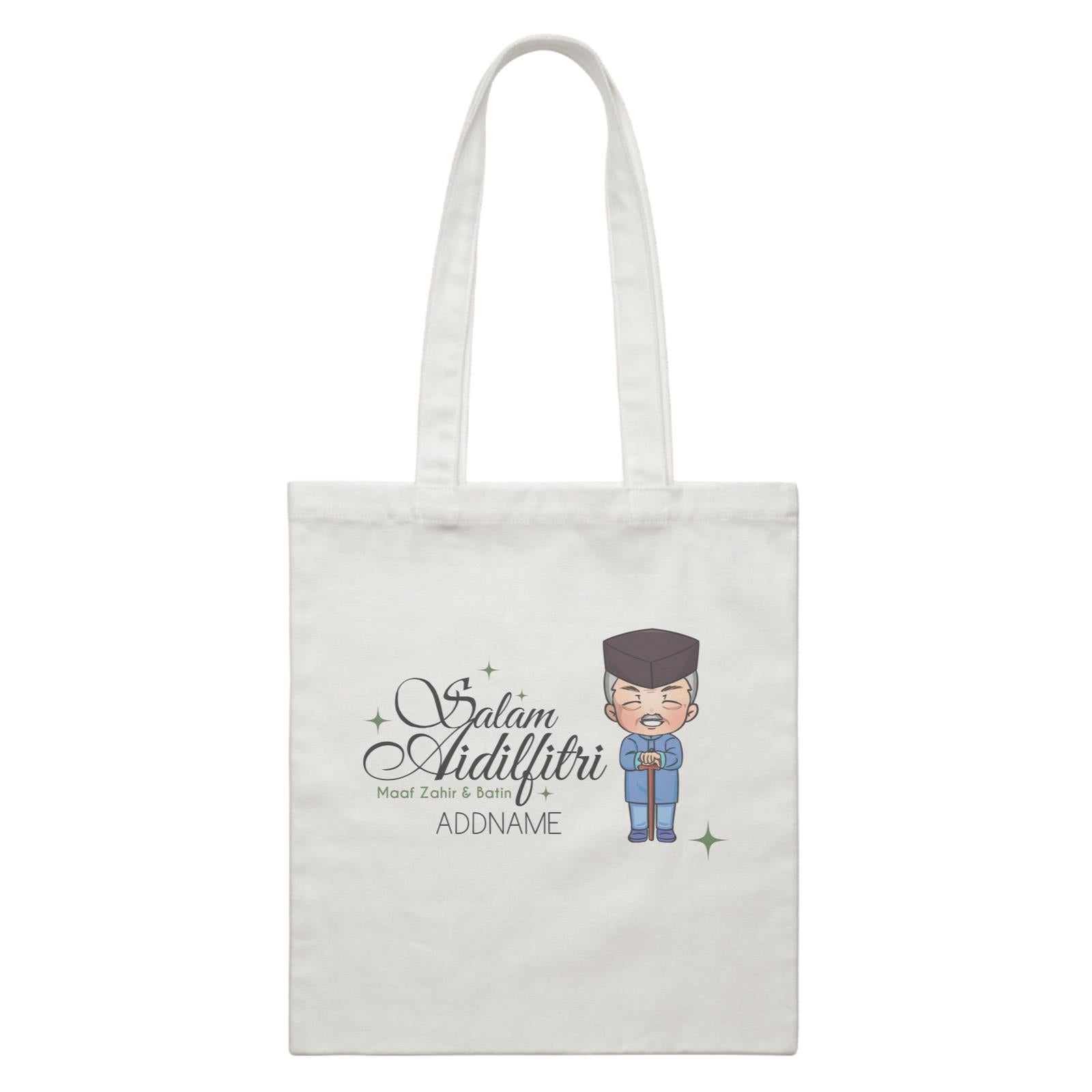 Raya Chibi Wishes Grandpa Addname Wishes Everyone Salam Aidilfitri Maaf Zahir & Batin White Canvas Bag