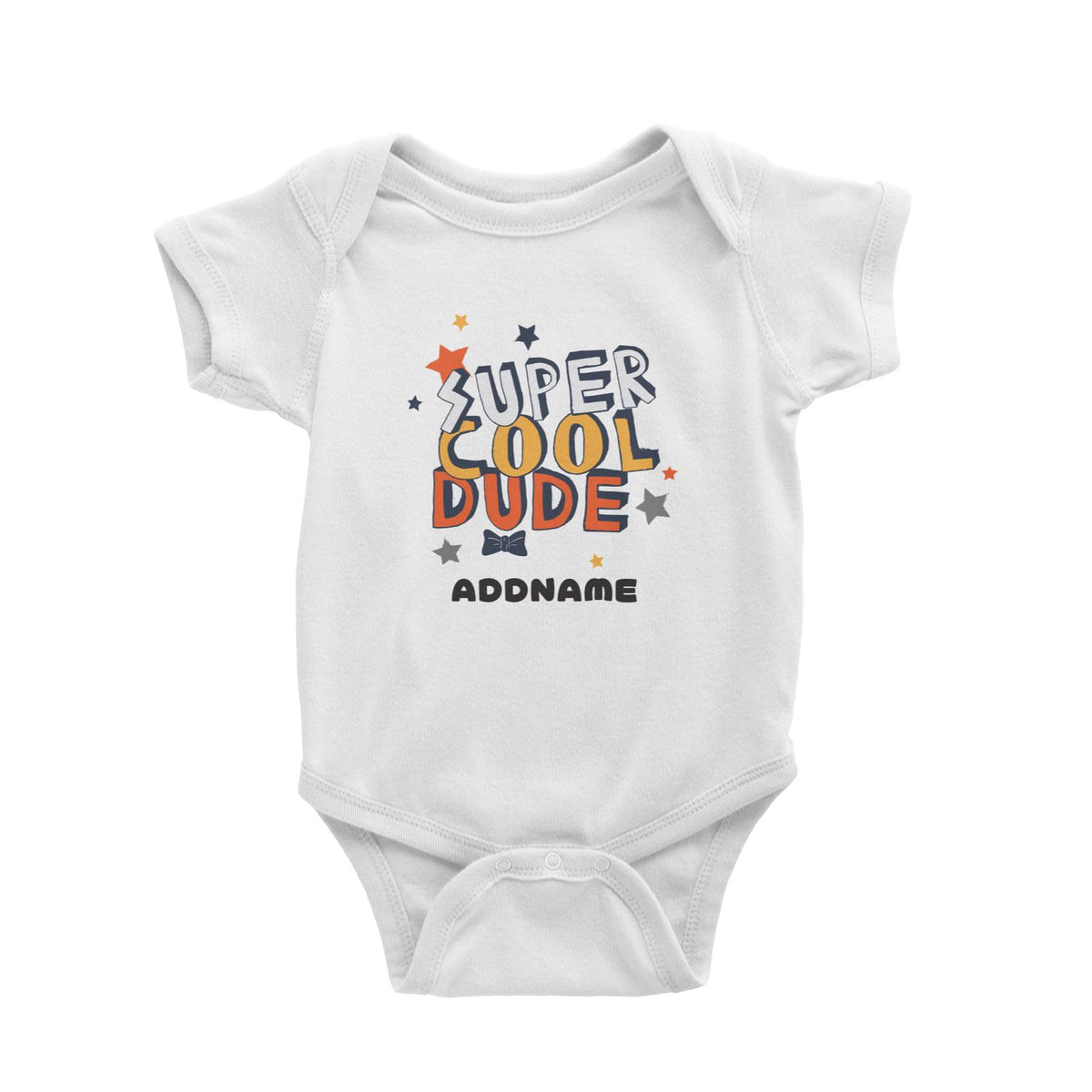 Super Cool Dude with Bow Tie Addname White Baby Romper
