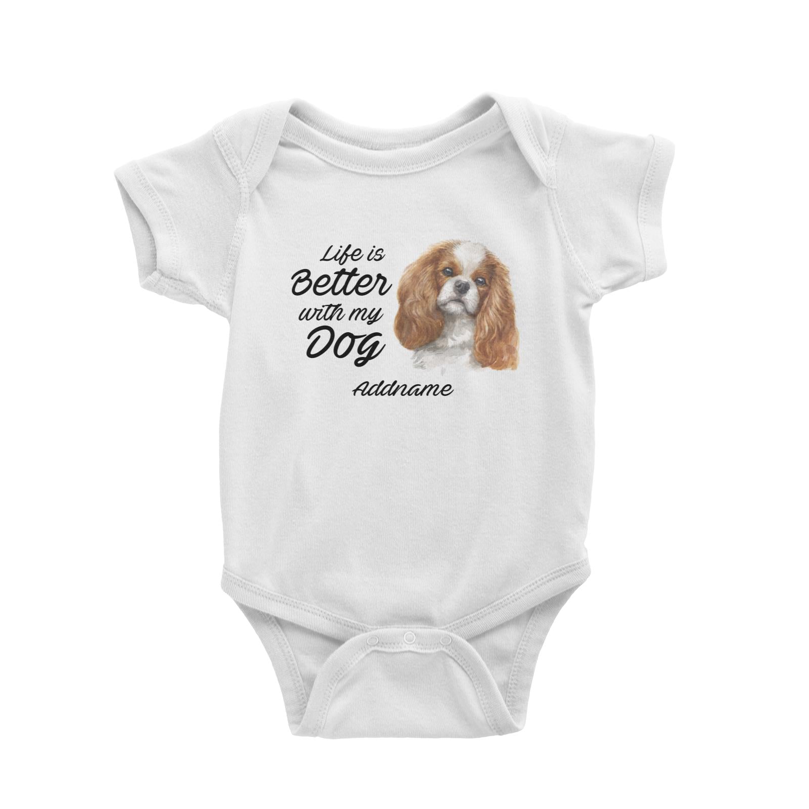 Watercolor Life is Better With My Dog King Charles Spaniel Curly Addname Baby Romper