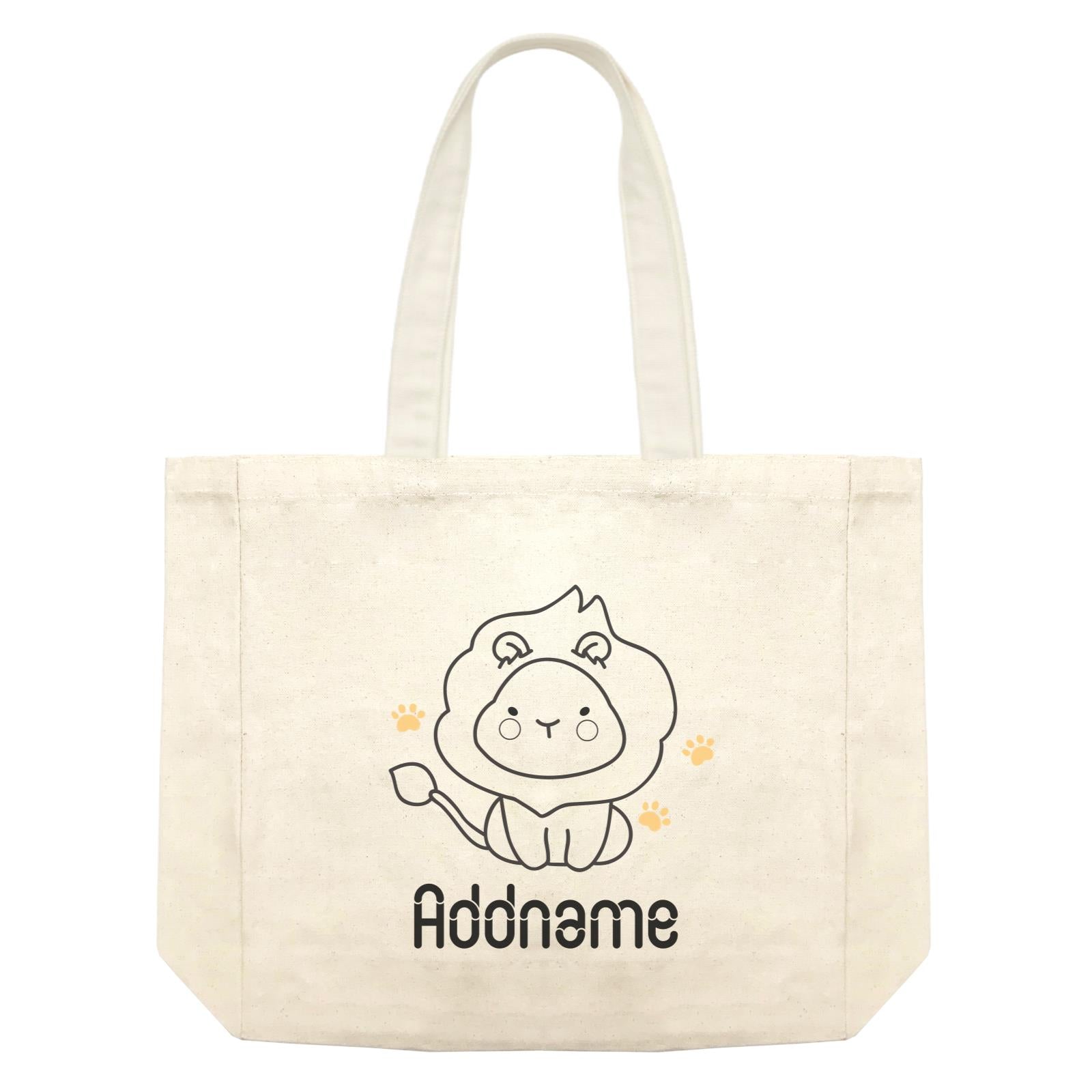 Coloring Outline Cute Hand Drawn Animals Safari Lion Addname Shopping Bag