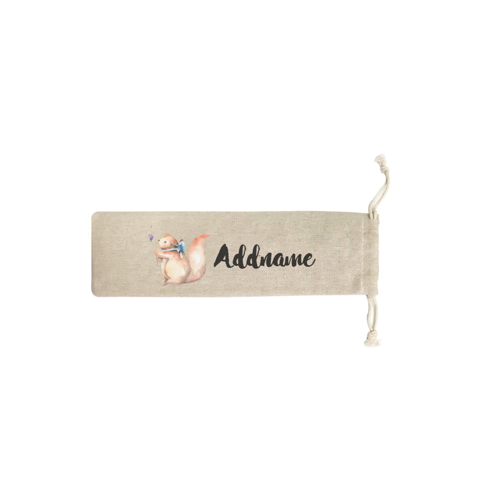 Watercolour Animal Sweet Squirrel with Flower Addname SB Straw Pouch (No Straws included)