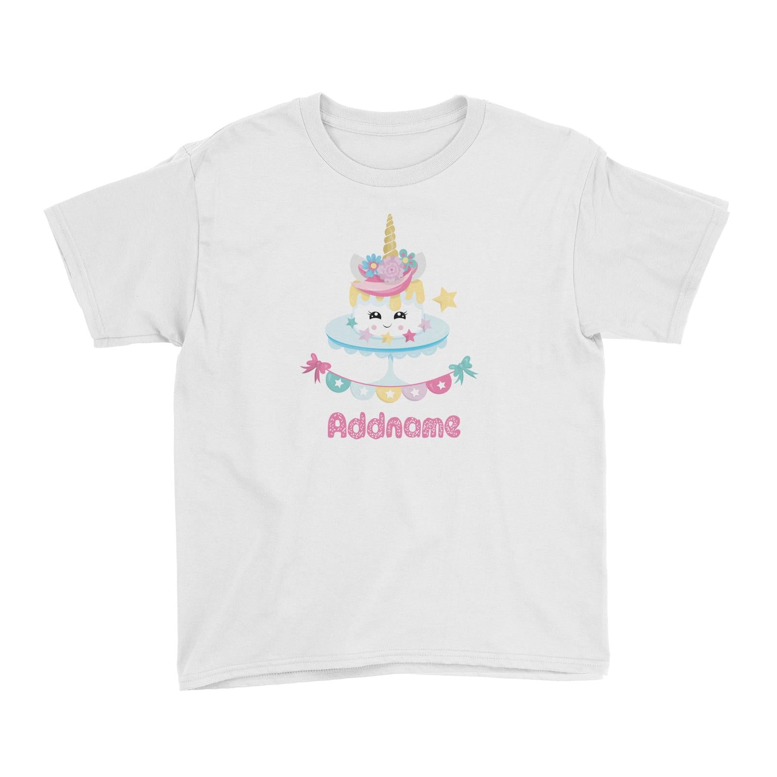 Magical Sweets Birthday Unicorn Cake with Banner Addname Kid's T-Shirt