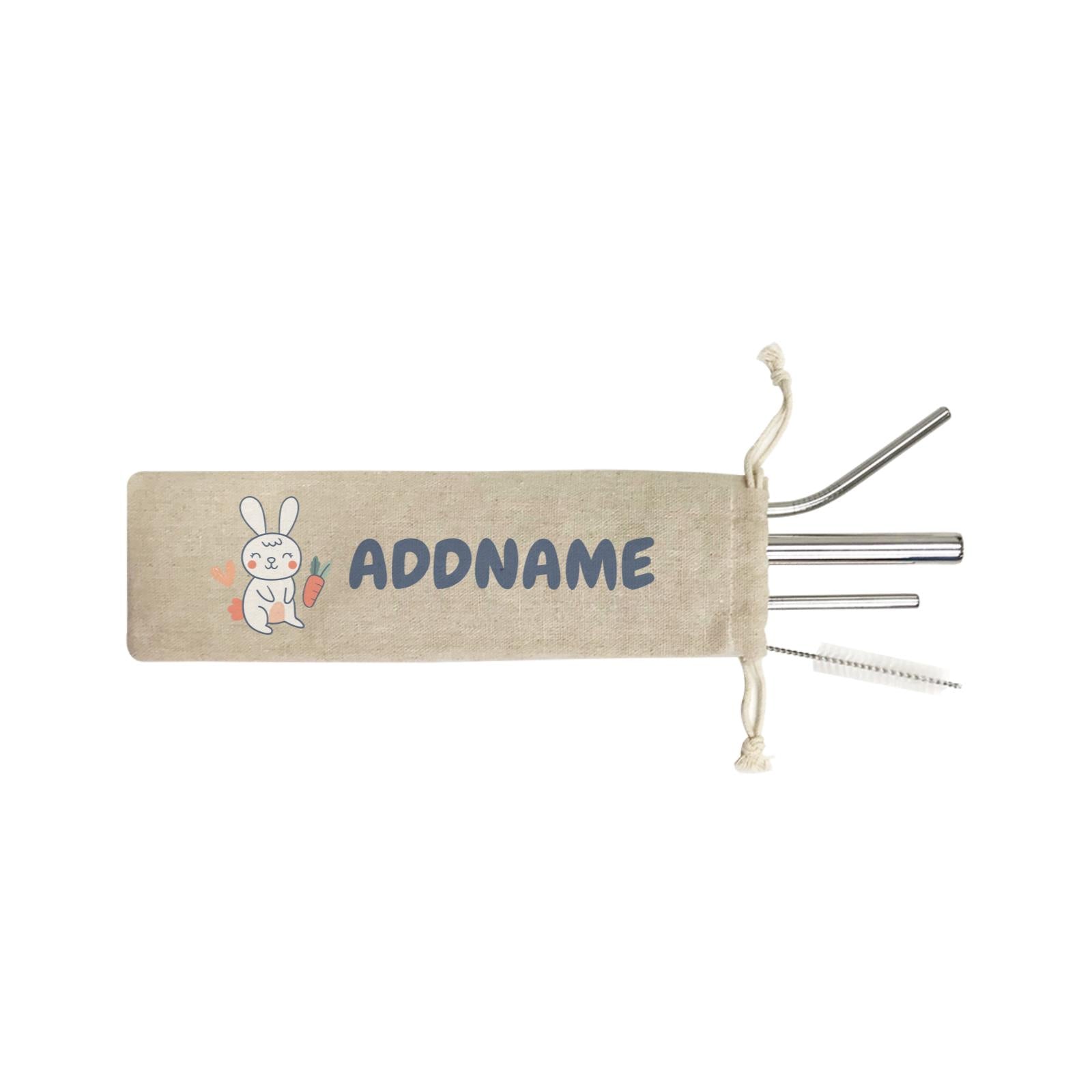 Super Cute Rabbit Standing In Bushes SB 4-in-1 Stainless Steel Straw Set In a Satchel