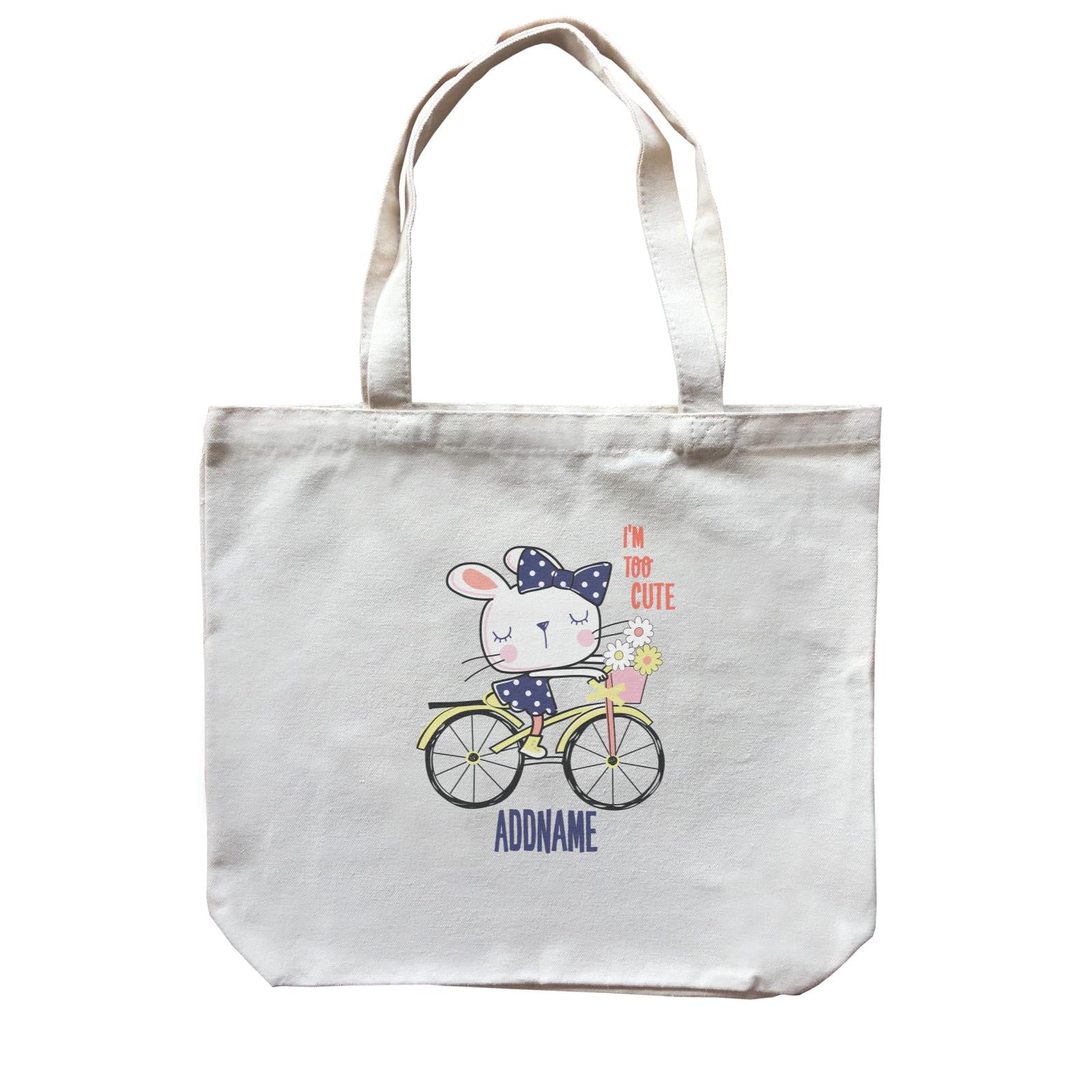 Cool Vibrant Series I'm Too Cute Bunny on Bicycle Addname Canvas Bag
