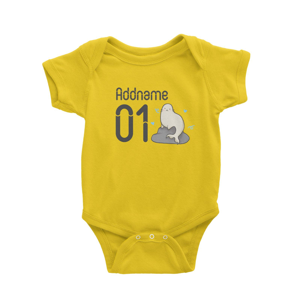 Name and Number Cute Hand Drawn Style Seal Baby Romper
