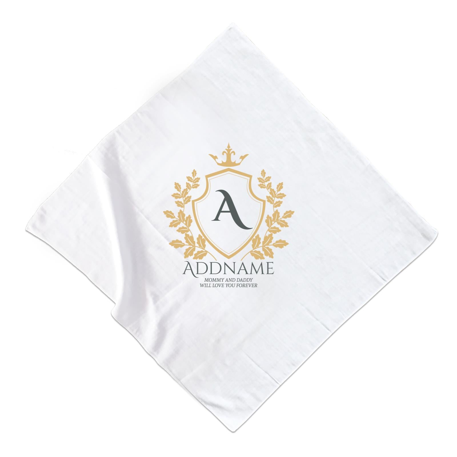 Royal Emblem Logo with Crown 2 Personalizable with Initial Name and Text Muslin Square