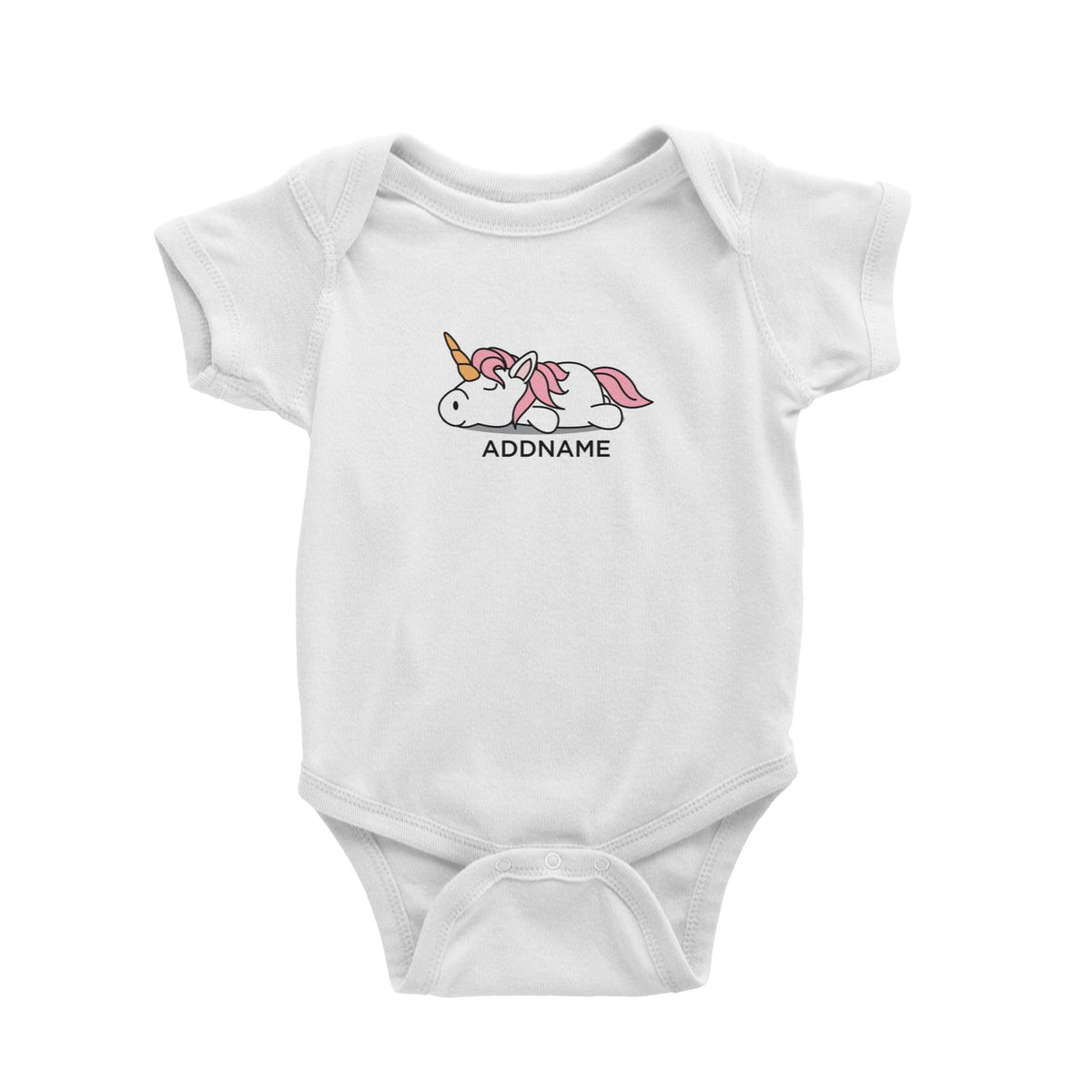 Lazy Pink Unicorn Addname Baby Romper