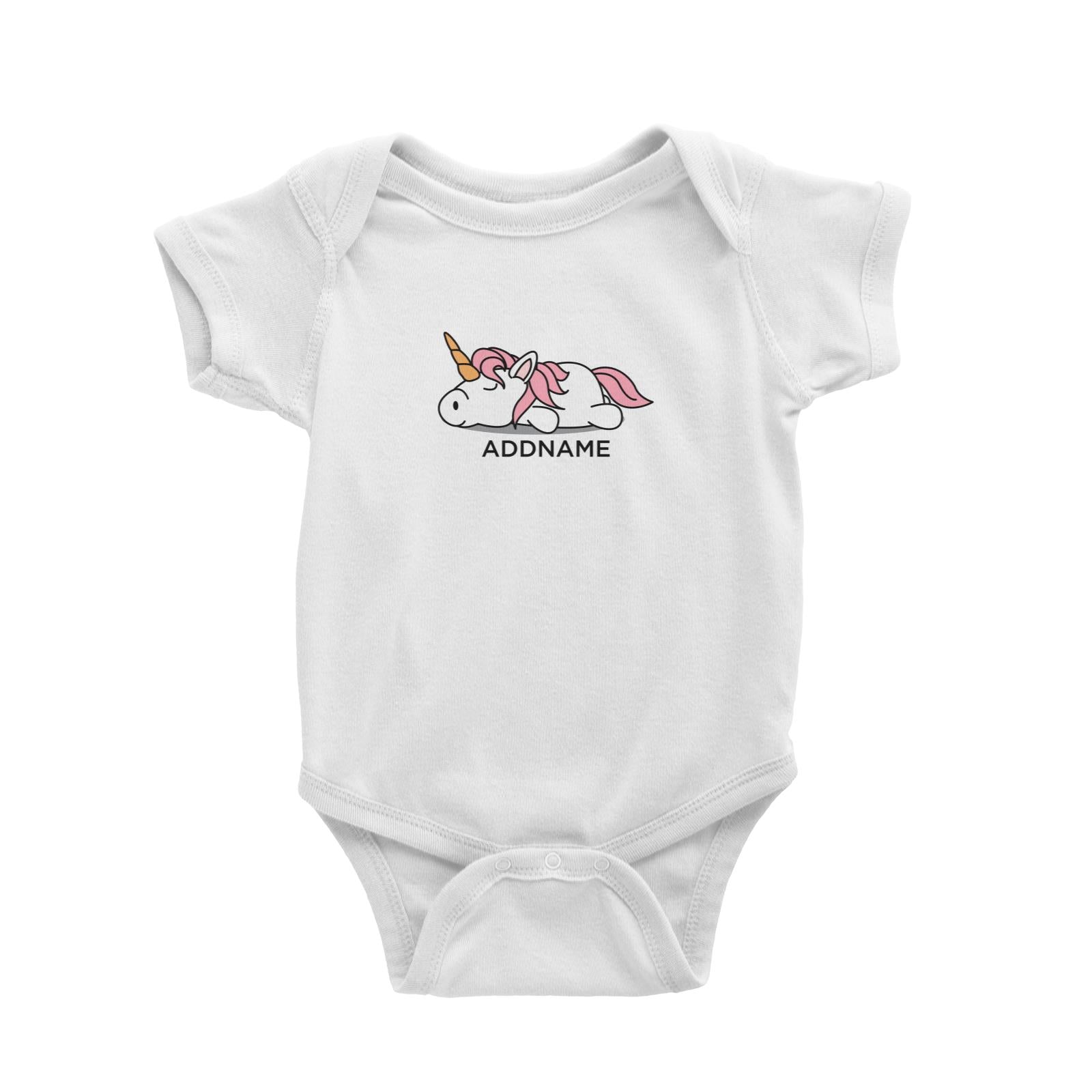 Lazy Pink Unicorn Addname Baby Romper
