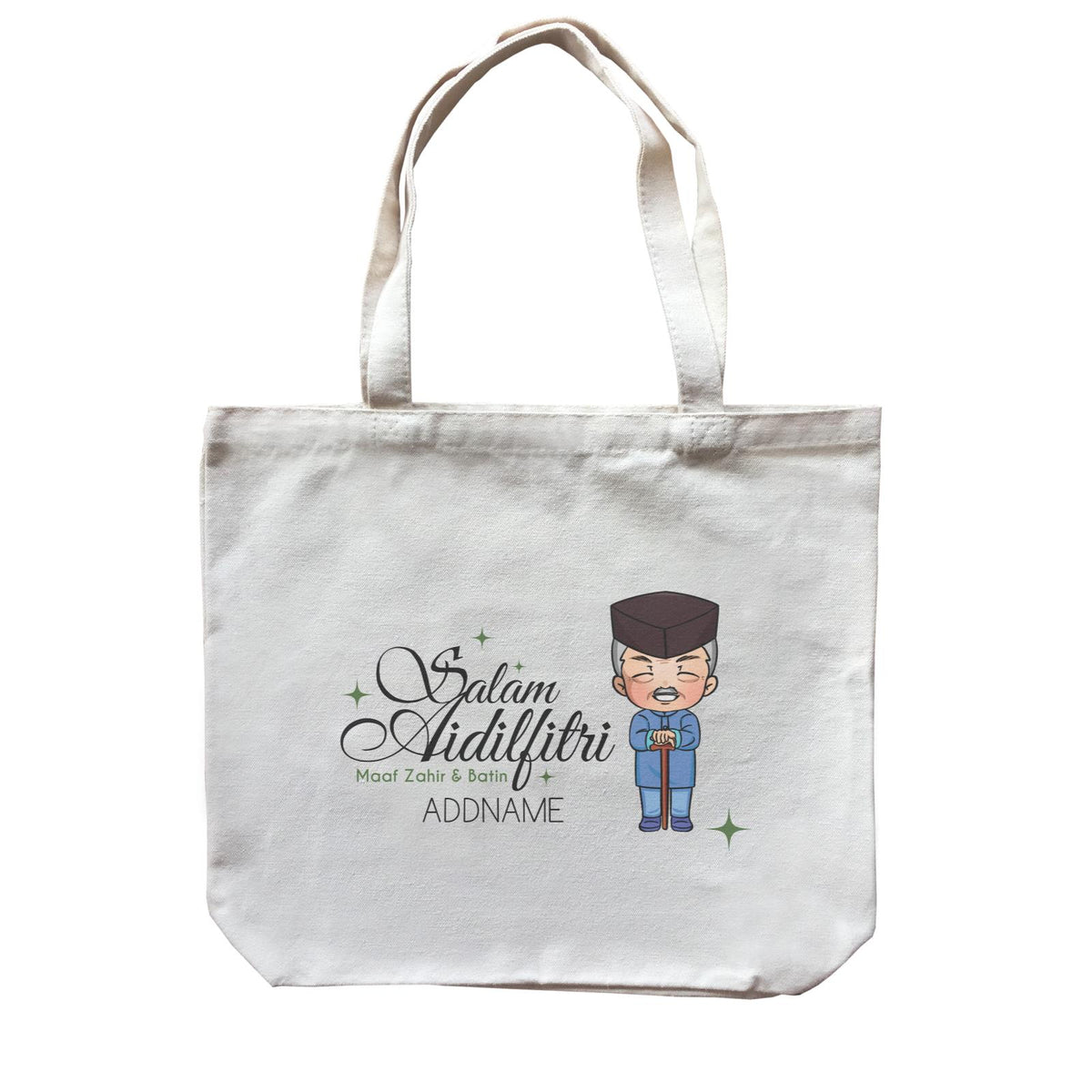 Raya Chibi Wishes Grandpa Addname Wishes Everyone Salam Aidilfitri Maaf Zahir &amp; Batin Accessories Canvas Bag