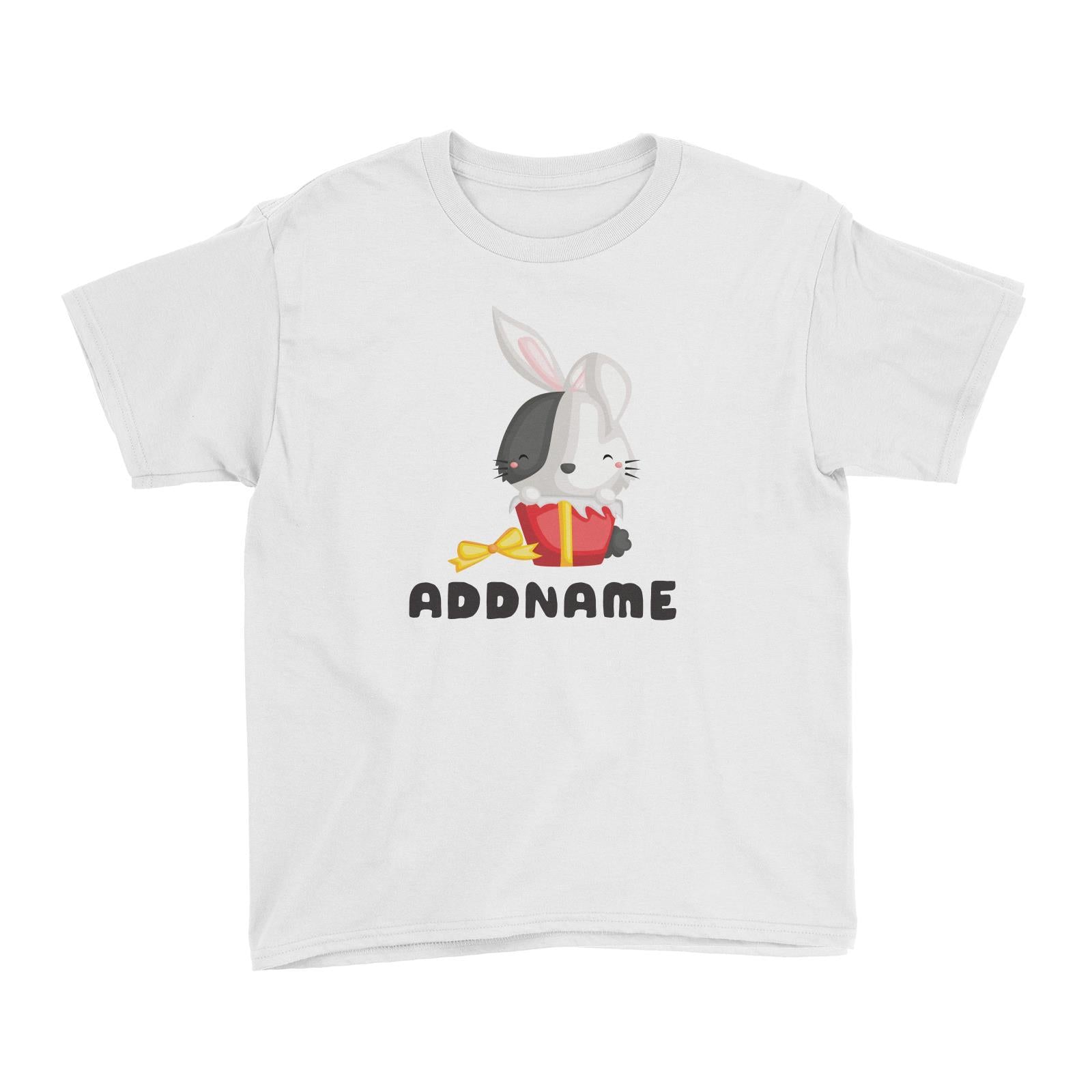 Birthday Friendly Animals Happy Rabbit Inside Present Box Addname Kid's T-Shirt