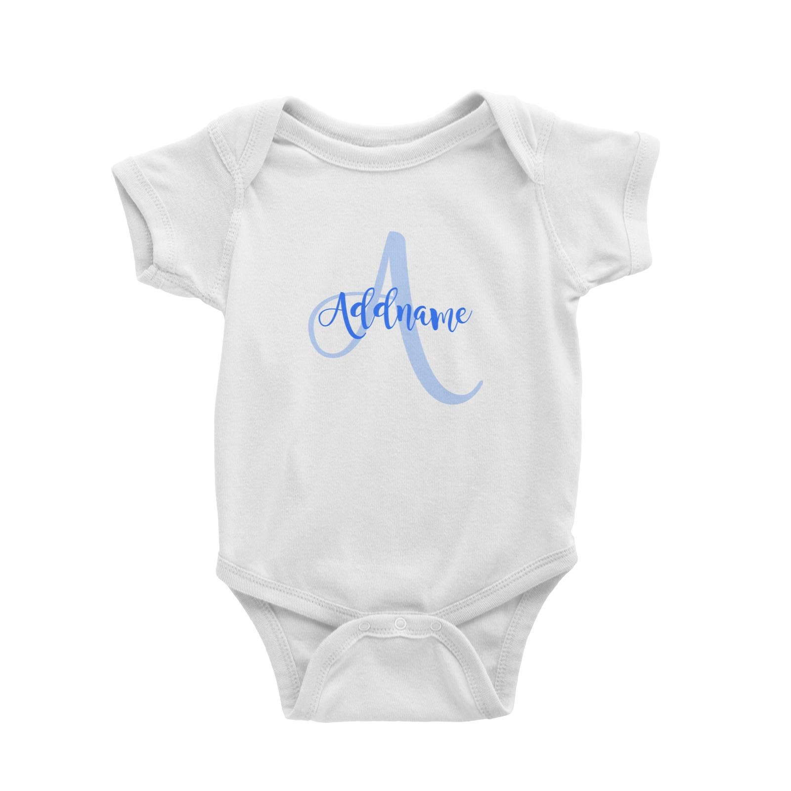 Modern Calligraphy Add Initial and Add Name in Blue Baby Romper