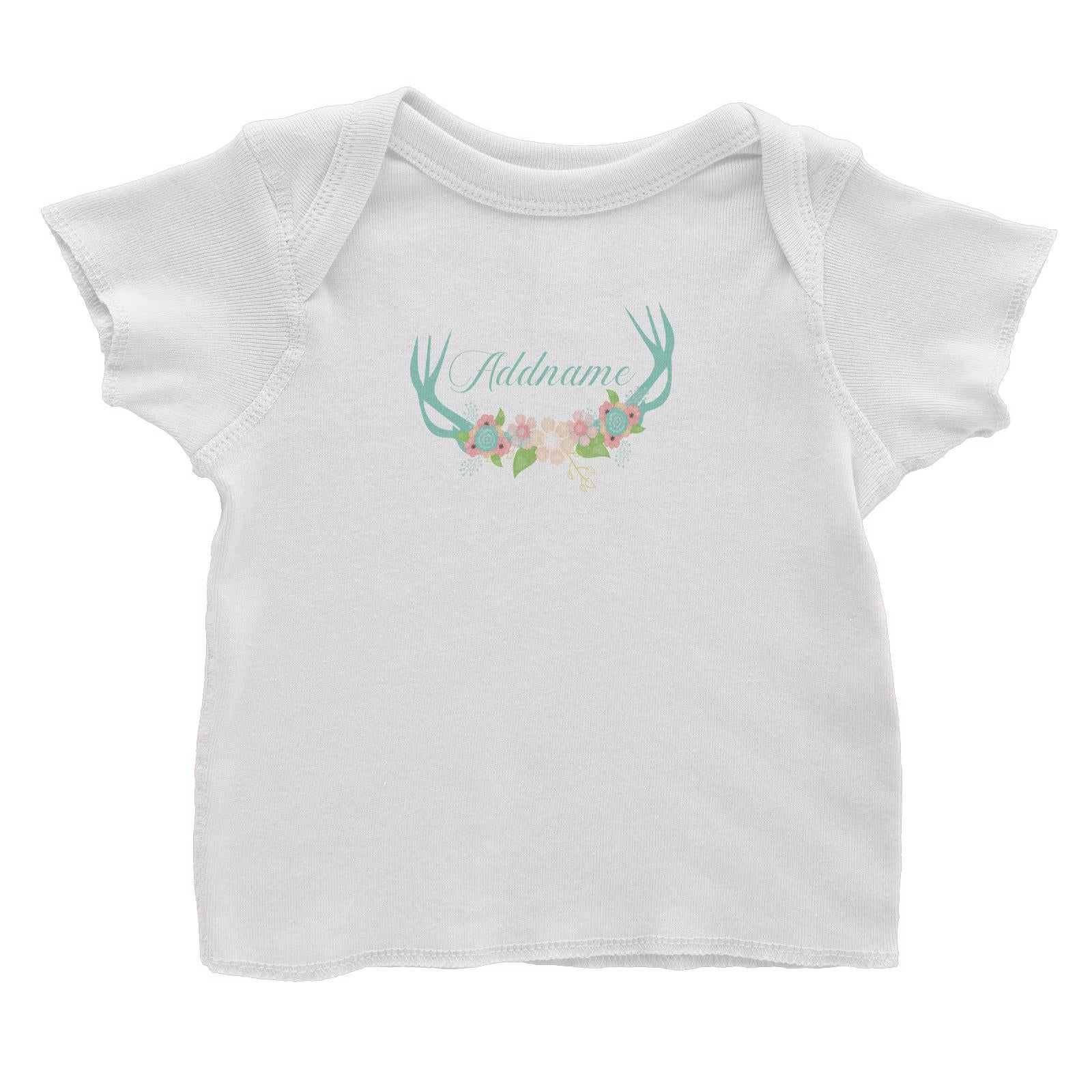 Basic Family Series Pastel Deer Green Deer Antlers With Flower Addname Baby T-Shirt
