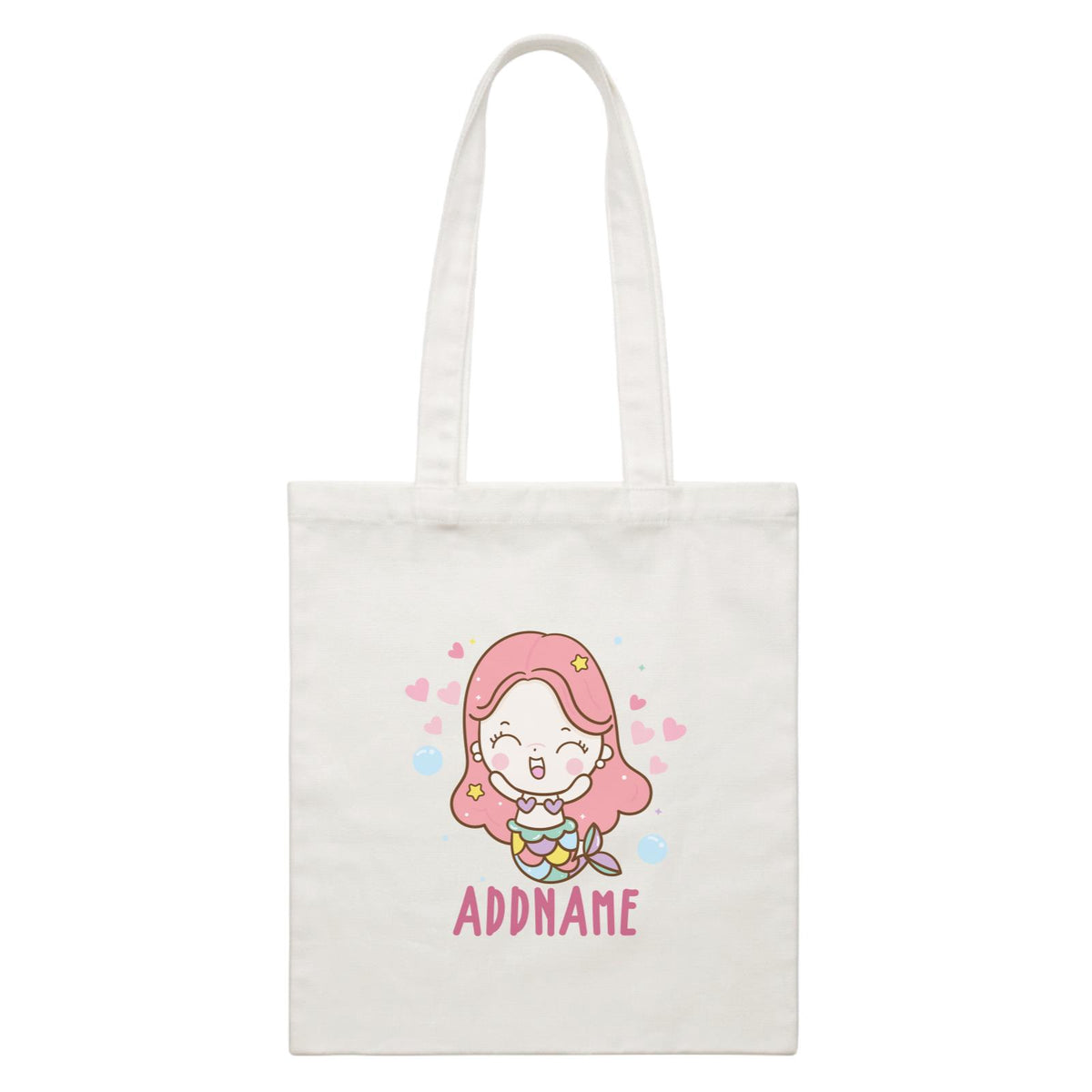 Unicorn And Princess Series Cute Happy Mermaid Girl Addname White Canvas Bag