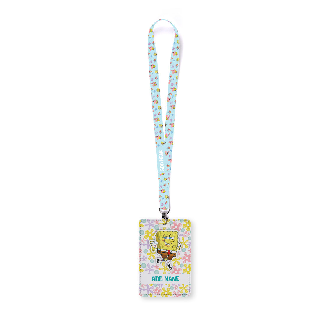 SpongeBob - Happy Walking Pattern Personalized Lanyard with Cardholder