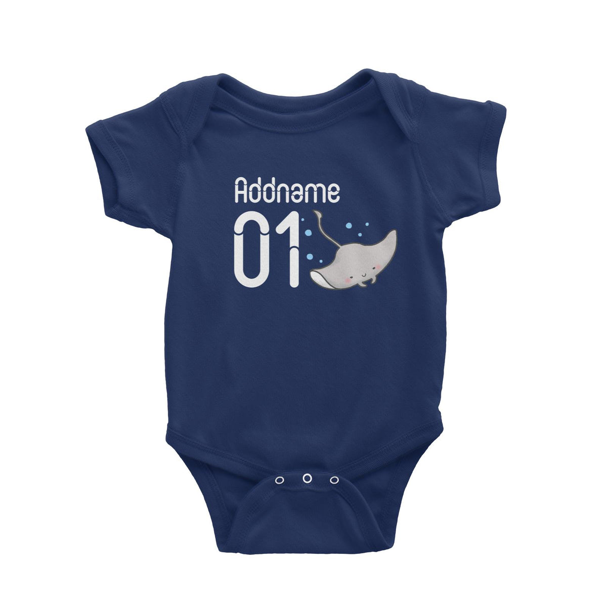 Name and Number Cute Hand Drawn Style Stingray Baby Romper