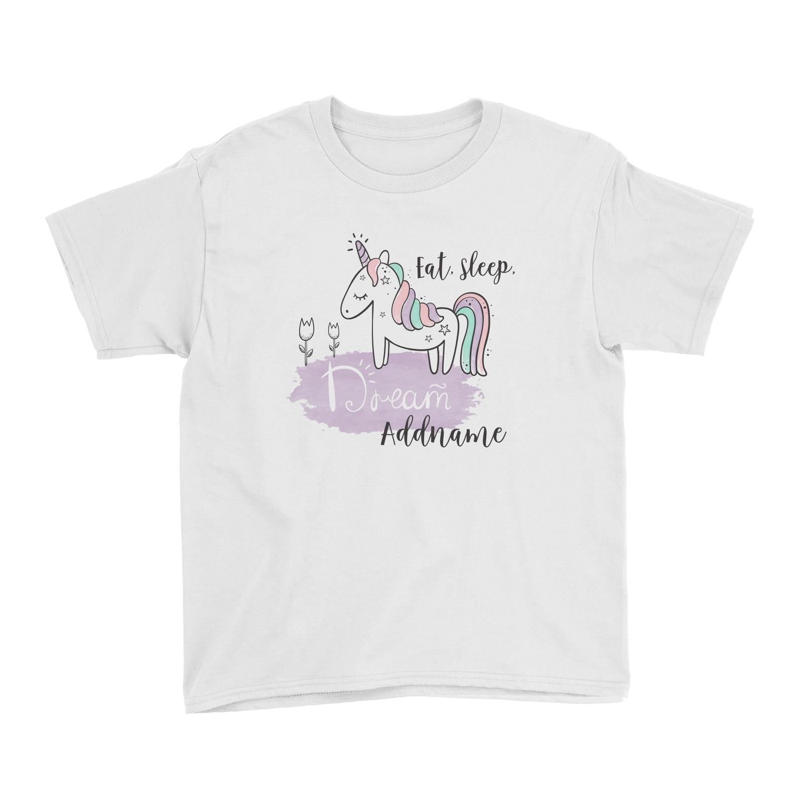 Drawn Dreamy Elements Unicorn Eat Sleep Dream Addname Kid's T-Shirt