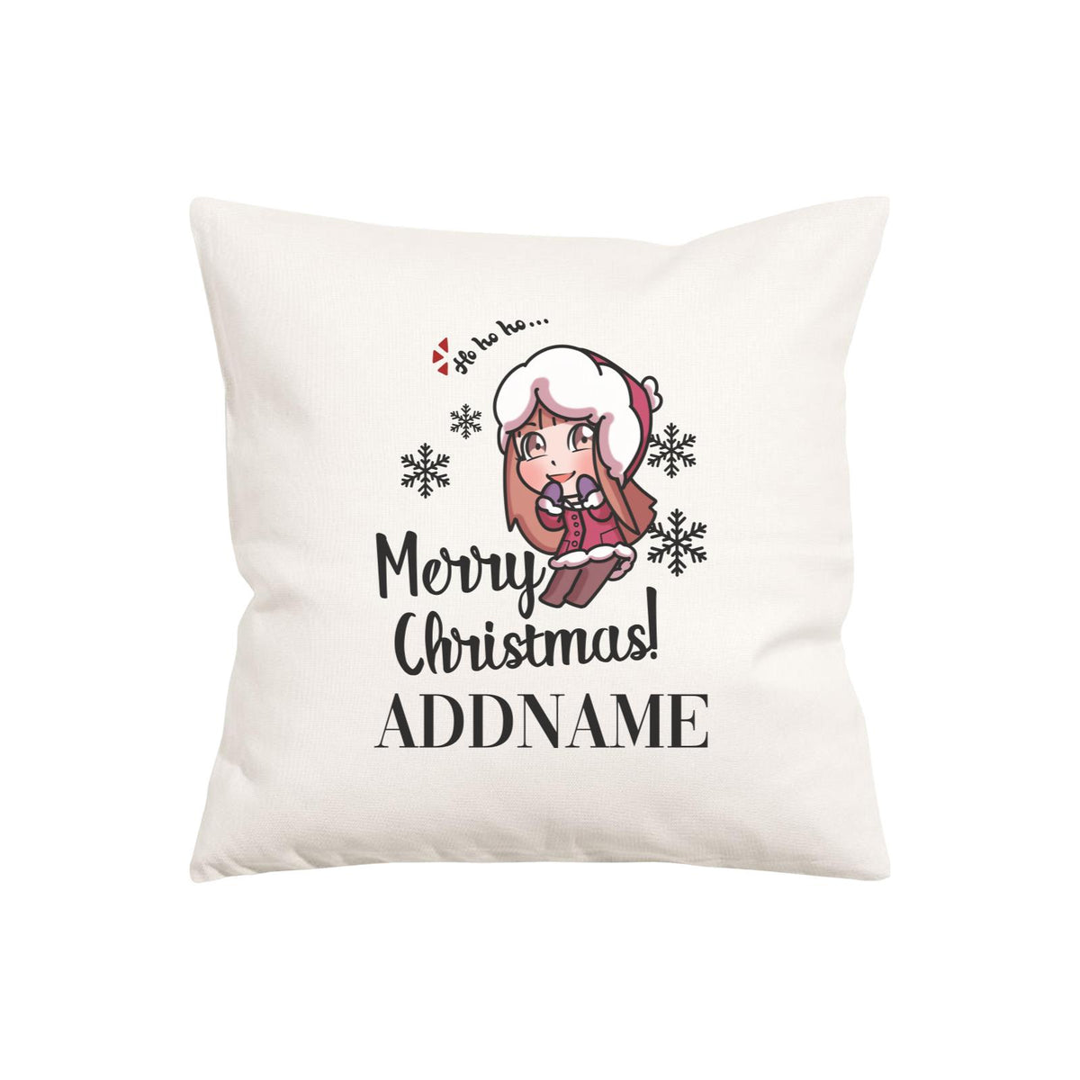 Xmas Christmas Chibi Family Little Girl Wishes Merry Christmas Pillow Pillow Cushion