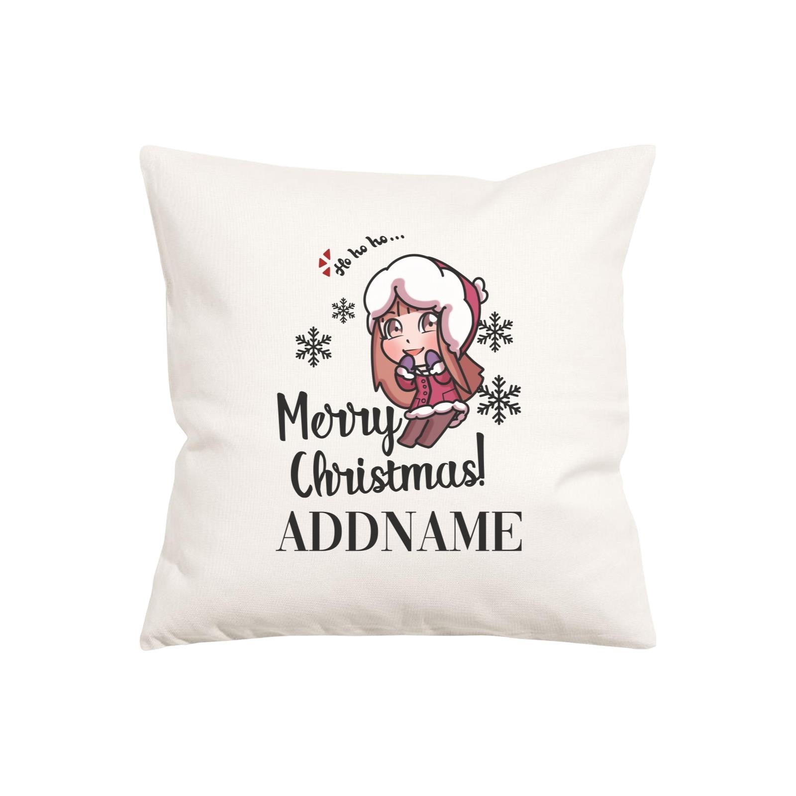 Xmas Christmas Chibi Family Little Girl Wishes Merry Christmas Pillow Pillow Cushion